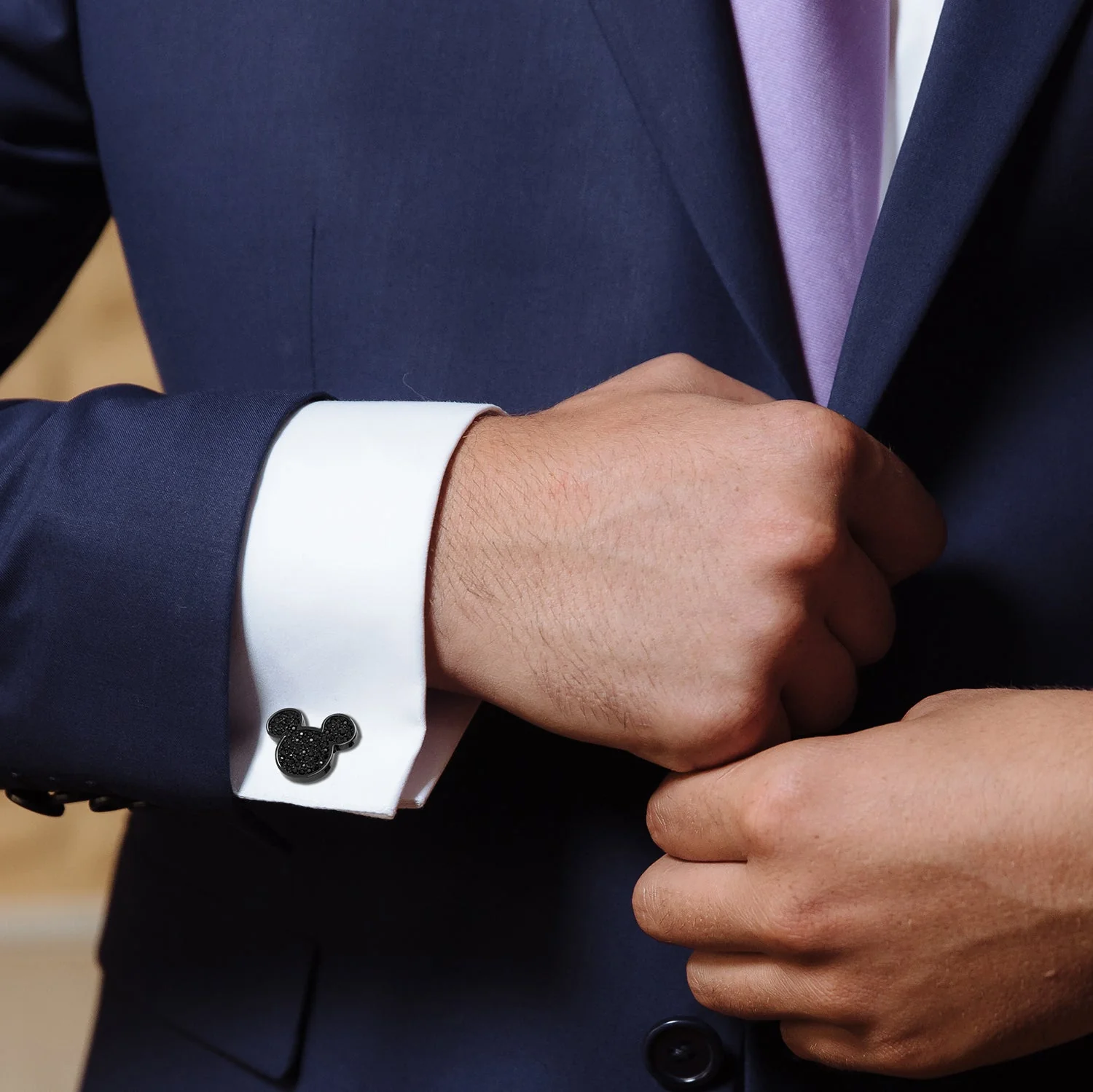 Disney Mickey Mouse Stainless Steel Black Pave Crystal Cufflinks - Image 3