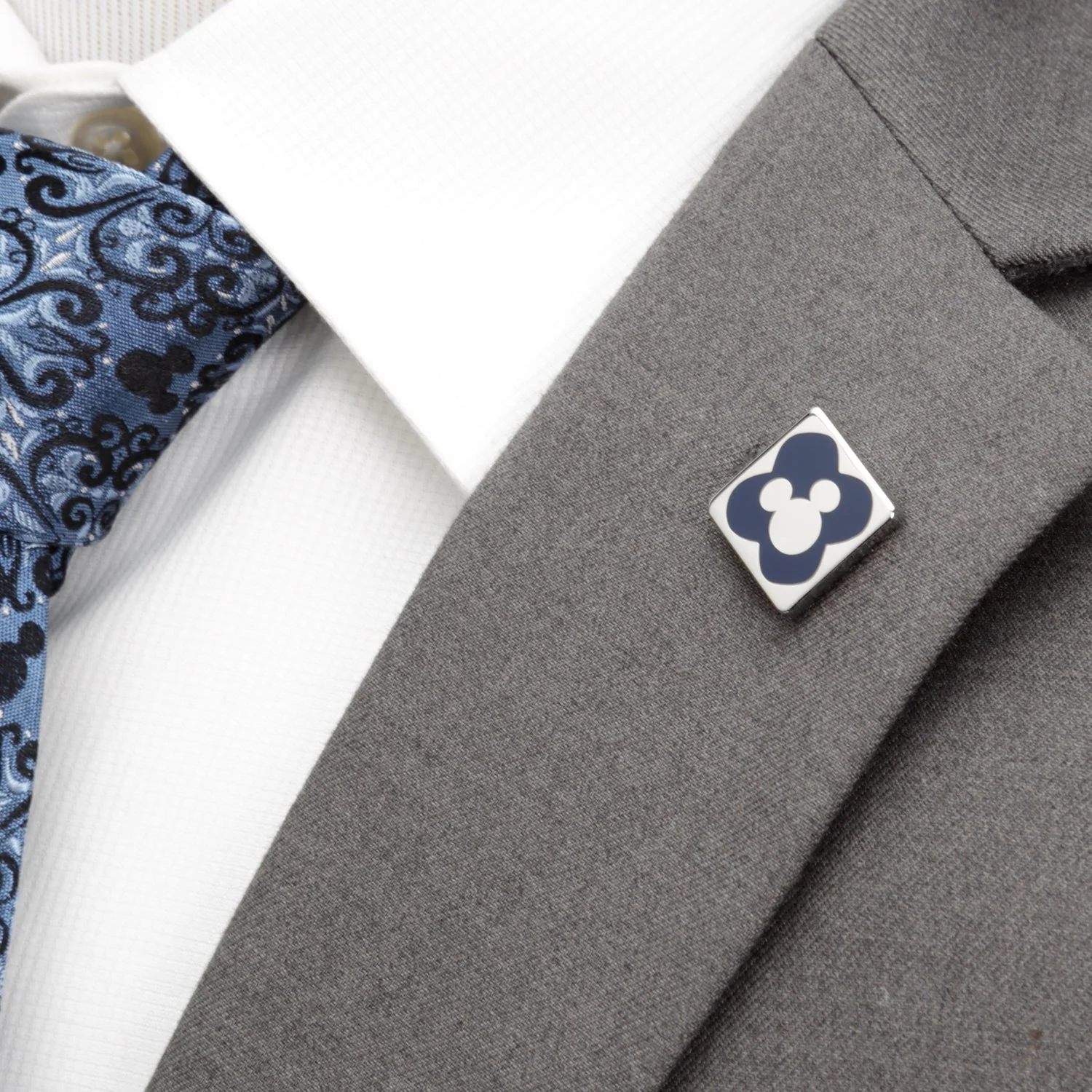 Disney Mickey Mouse Stripe Gray Sock and Mickey Blue Lapel Pin Gift Set - Image 5
