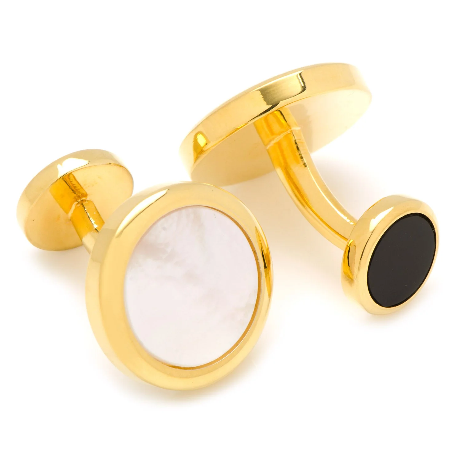 Double Sided Gold Mother of Pearl Round Beveled Cufflinks - Image 3