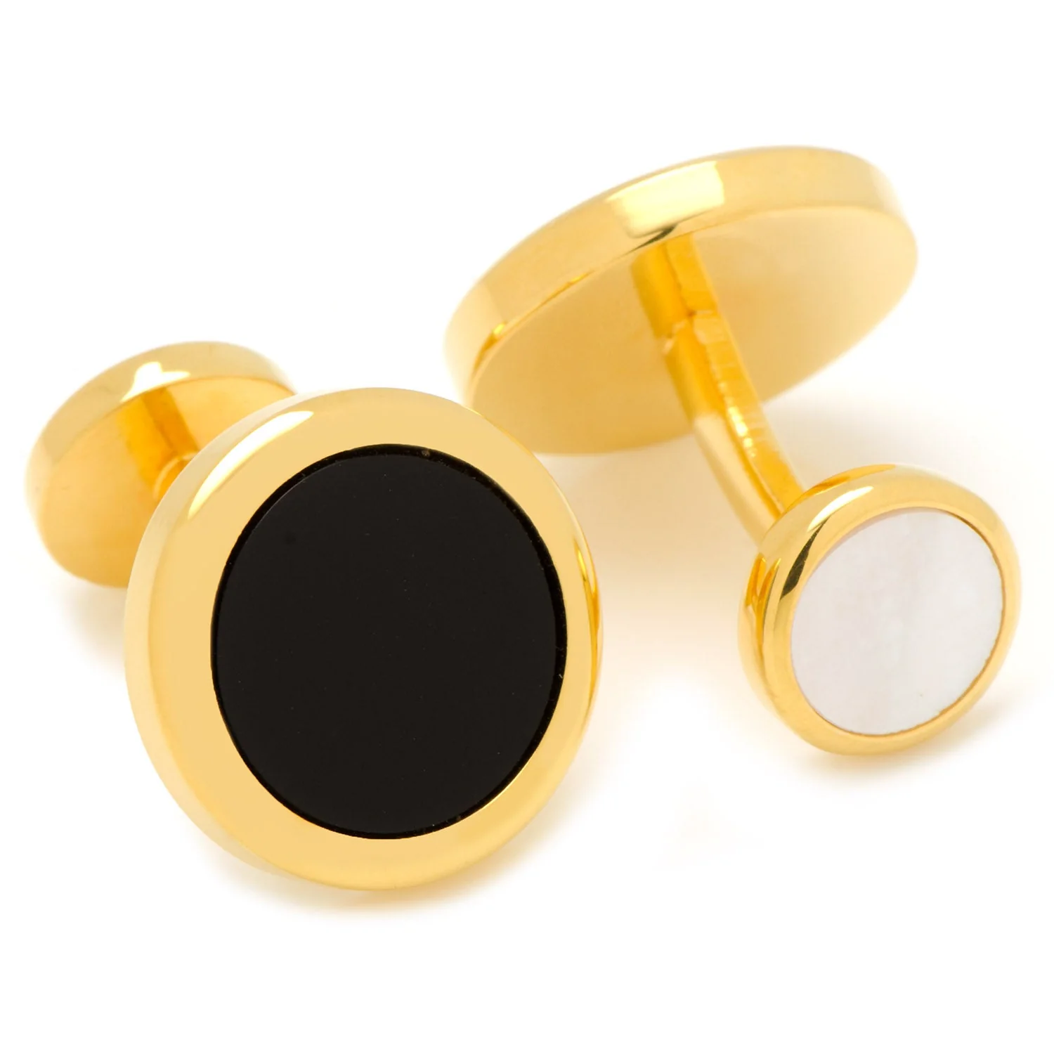 Double Sided Gold Onyx Round Beveled Cufflinks - Image 3