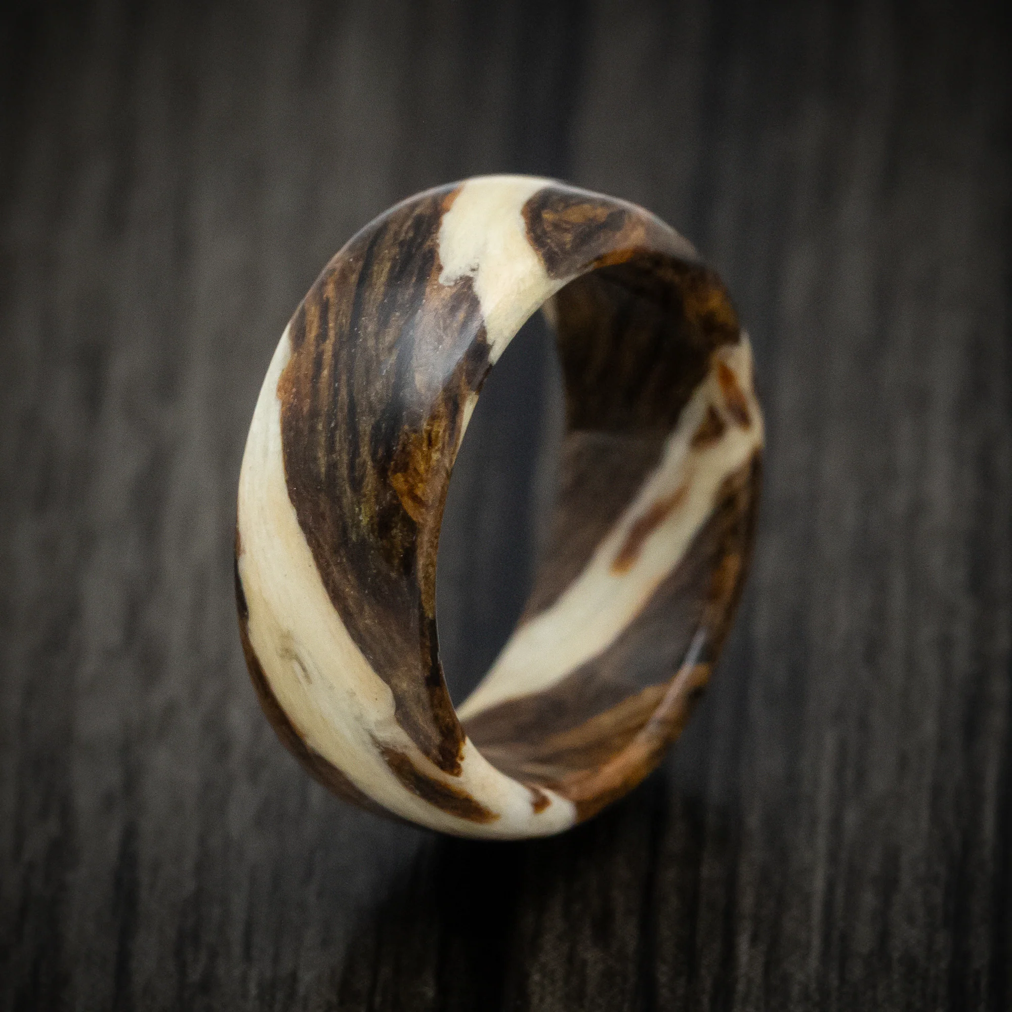 Driftwood and Bocote Marbled Wood Men's Ring Custom Made Band - Image 4