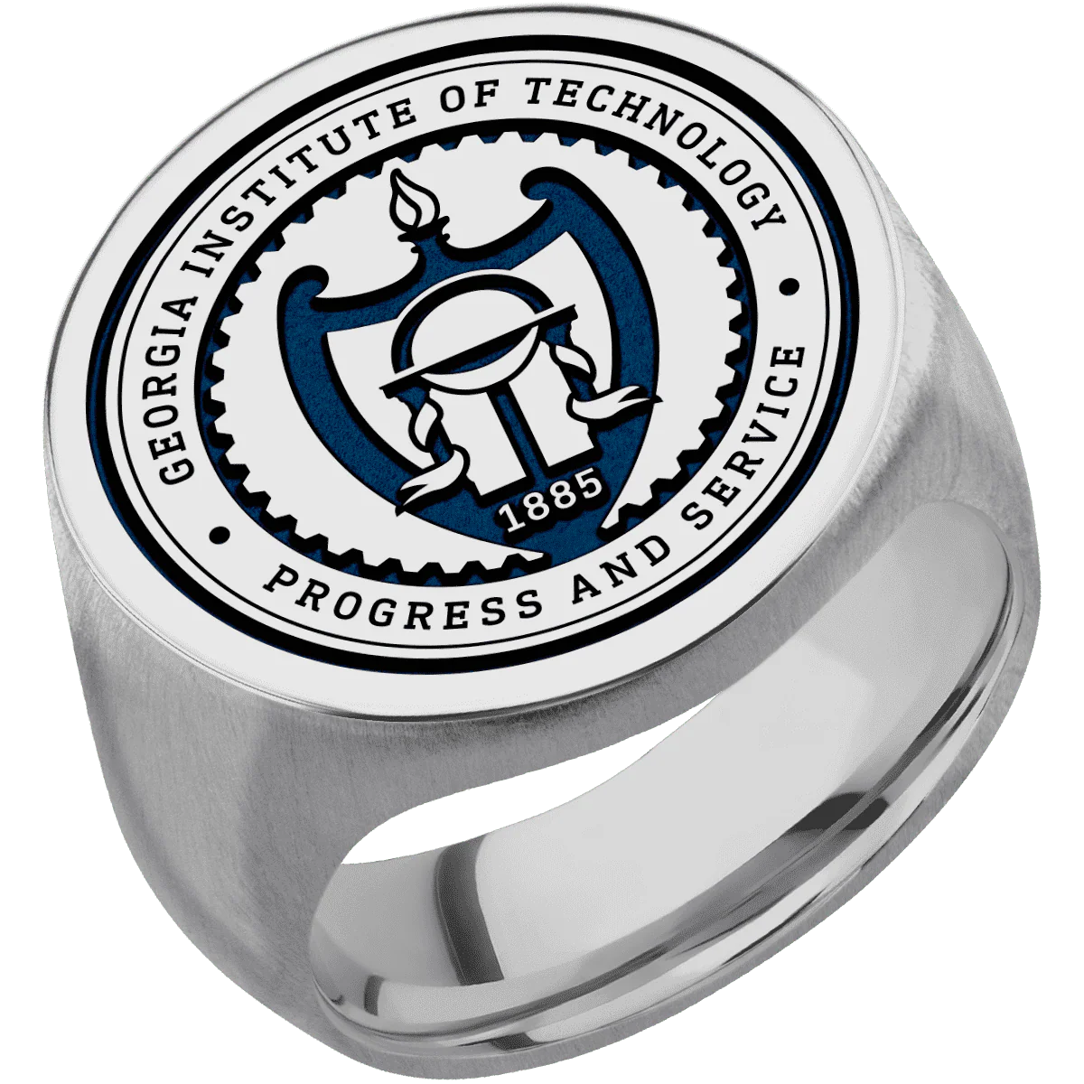 Extra Large Circle signet ring (22mm ) in Titanium, with a Wide style band and a Georgia Tech University Seal engraving. - Image 2