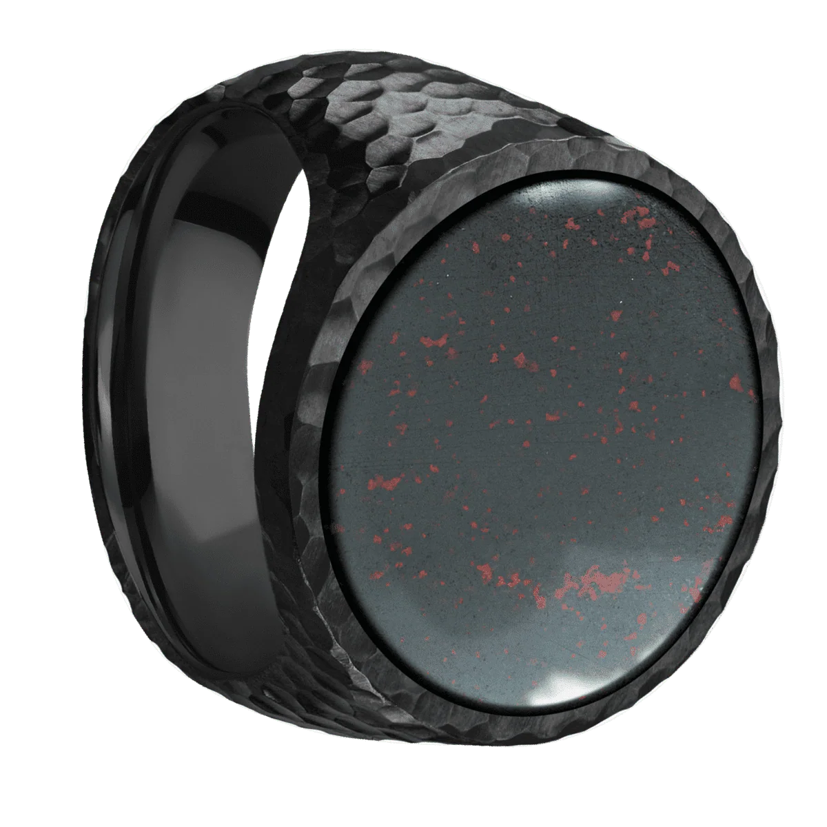Extra Large Circle signet ring (22mm ) in Zirconium, with a Wide style band, a Blood Stone inlay.
