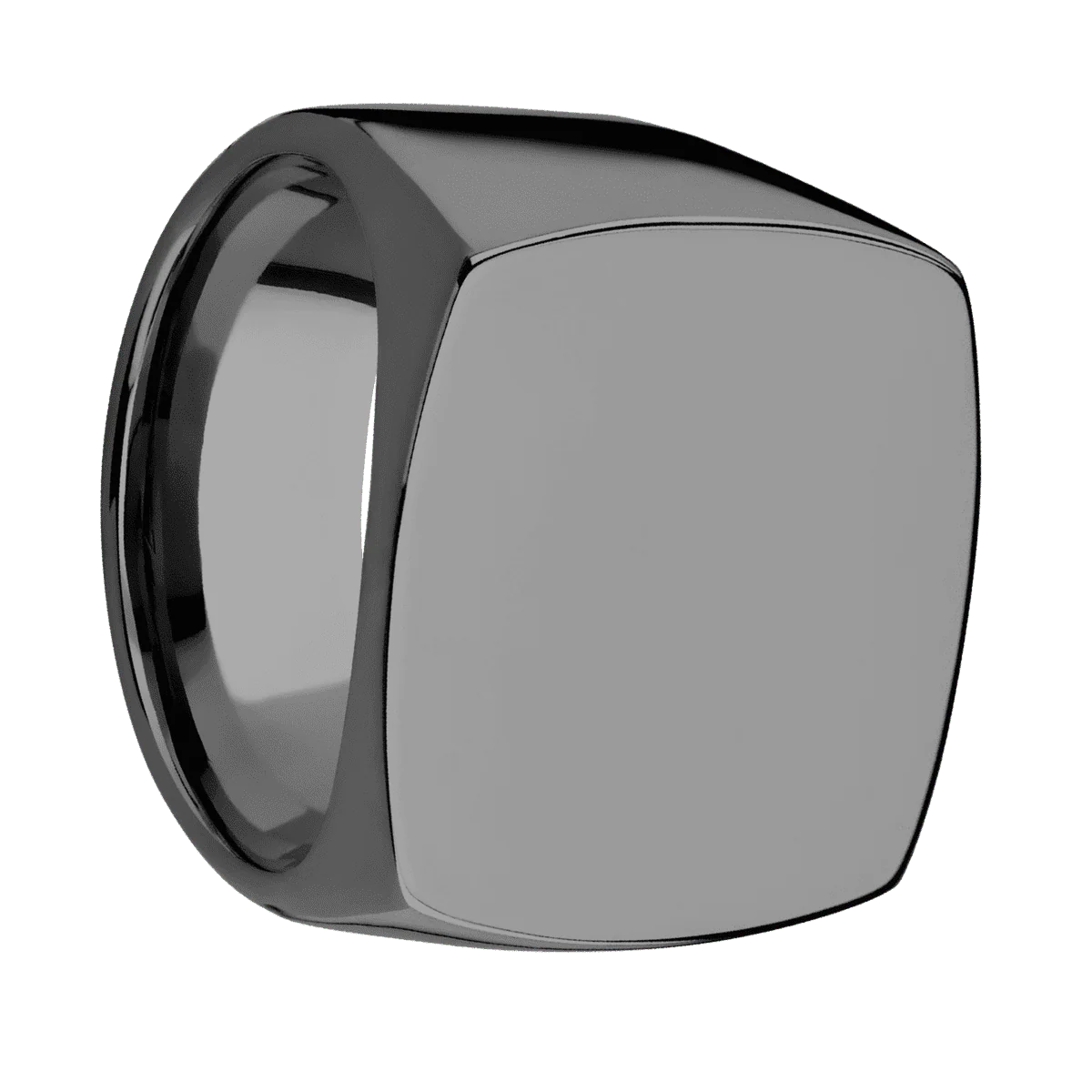 Extra Large Cushion signet ring (22x22mm) in Zirconium, with a Wide style band.