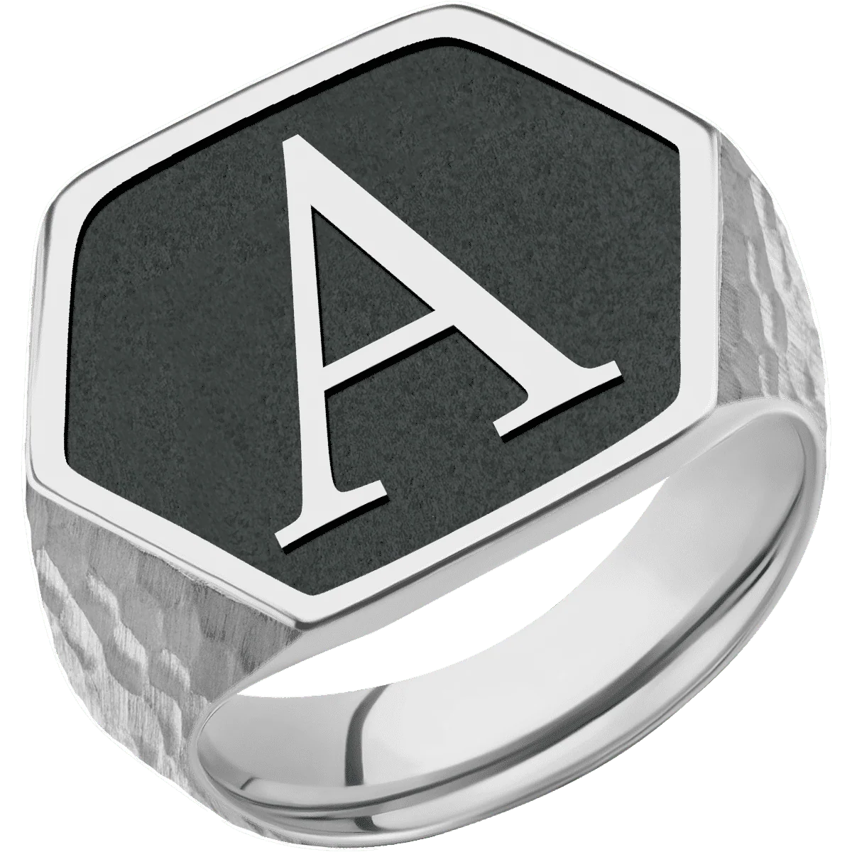 Extra Large Hexagon signet ring (23x20mm) in Platinum, with a Thin style band and a Book Antiqua 1 Rev engraving. - Image 2