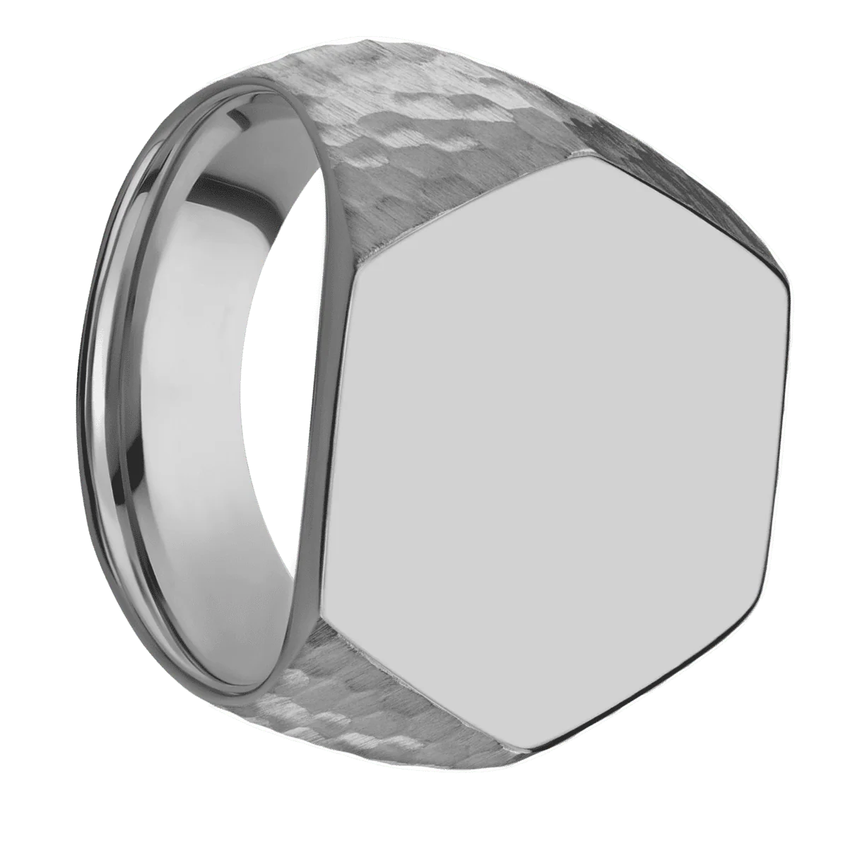 Extra Large Hexagon signet ring (23x20mm) in Titanium, with a Wide style band.
