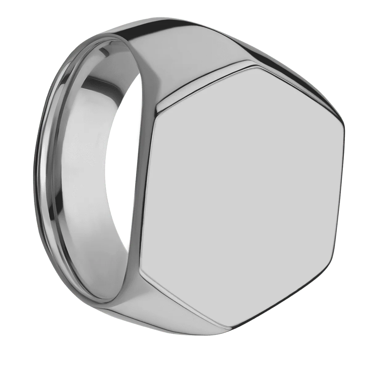 Extra Large Hexagon signet ring (23x20mm) in Titanium, with a Wide style band.