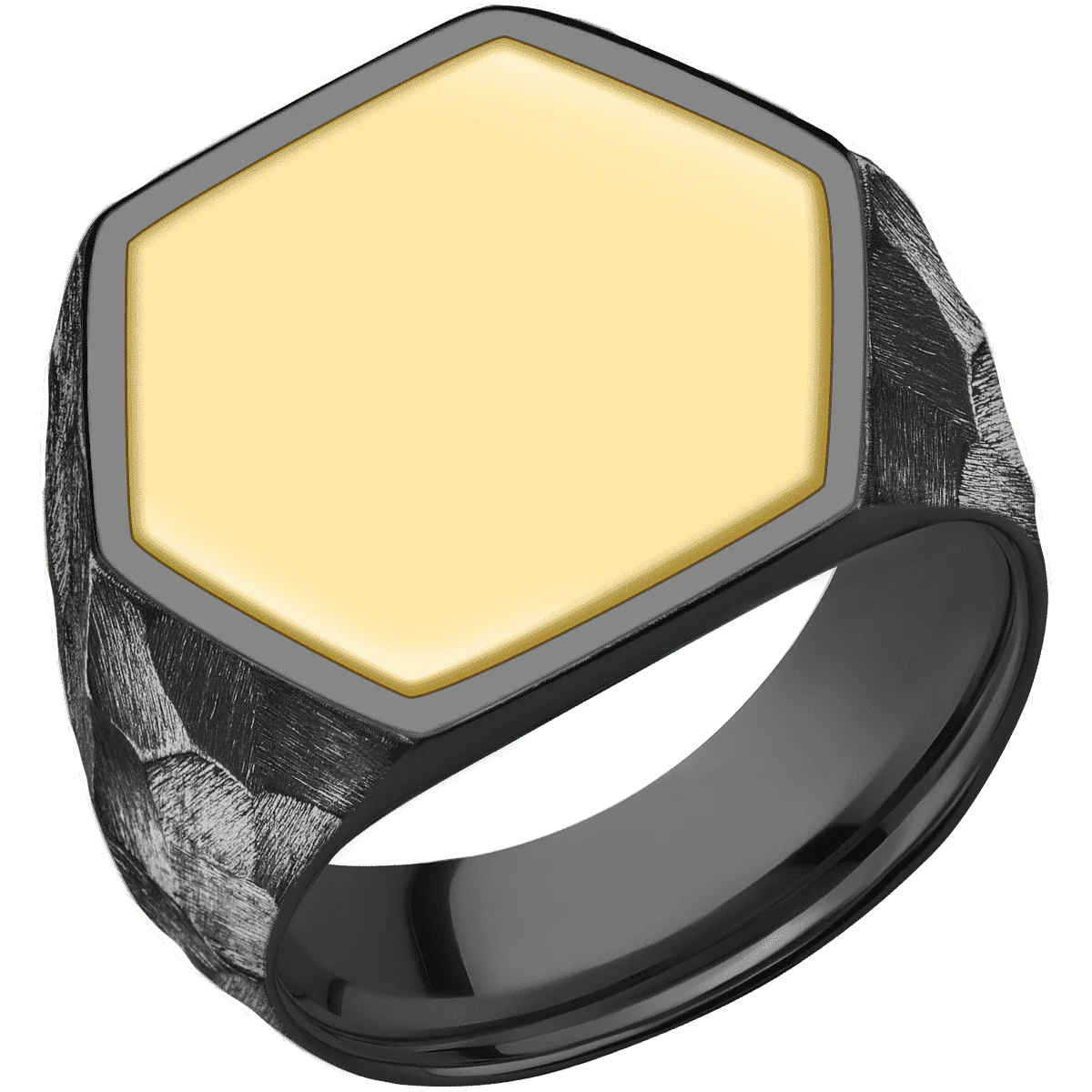 Extra Large Hexagon signet ring (23x20mm) in Zirconium, with a Wide style band, a 14K Yellow Gold inlay. - Image 2