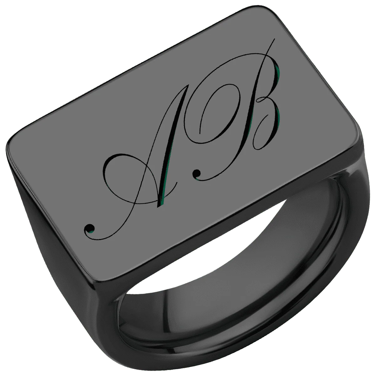 Extra Large Horizontal Rectangle signet ring  in Zirconium, with a Wide style band and a Kunstler Script 2 engraving. - Image 2