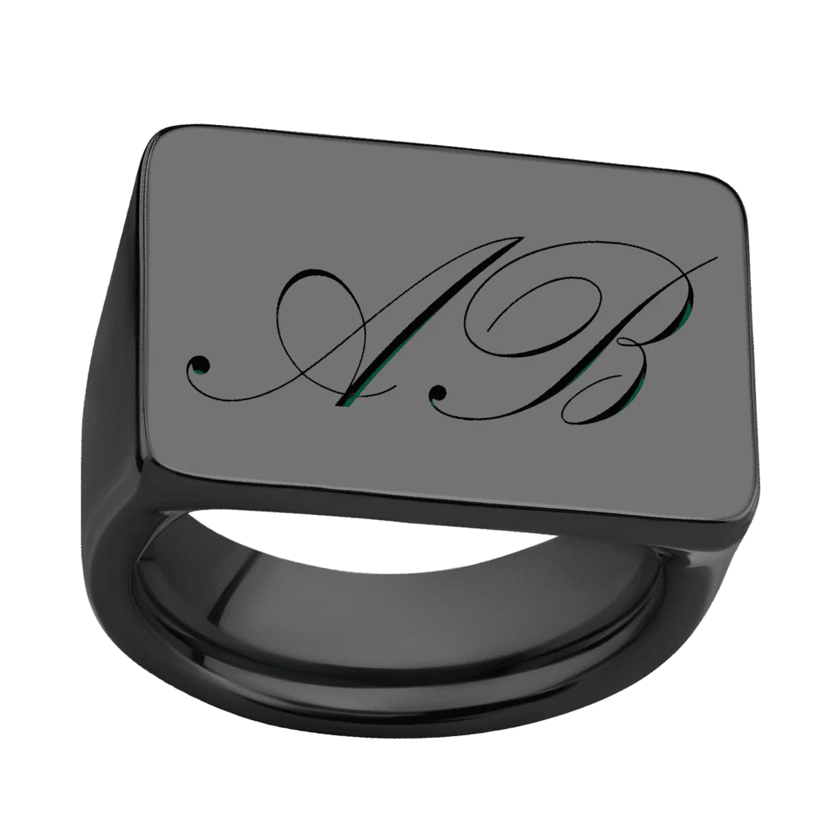 Extra Large Horizontal Rectangle signet ring  in Zirconium, with a Wide style band and a Kunstler Script 2 engraving. - Image 3