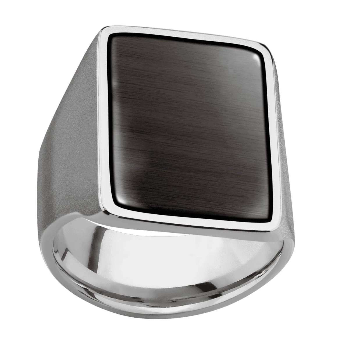 Extra Large Rectangle signet ring (24x17mm) in Titanium, with a Wide style band, a Madagascar Rose Wood inlay. - Image 3