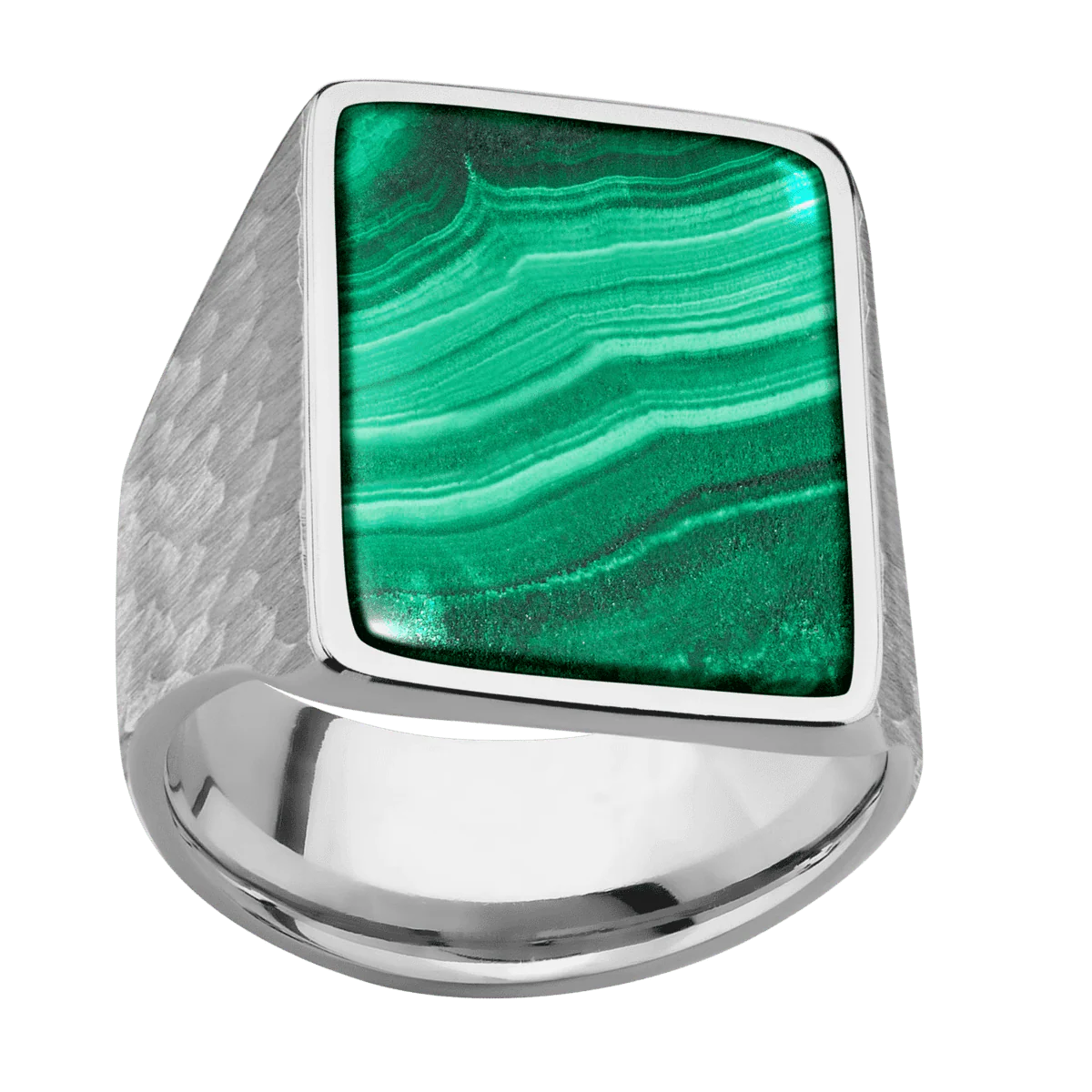Extra Large Rectangle signet ring (24x17mm) in Titanium, with a Wide style band, a Malachite inlay. - Image 3