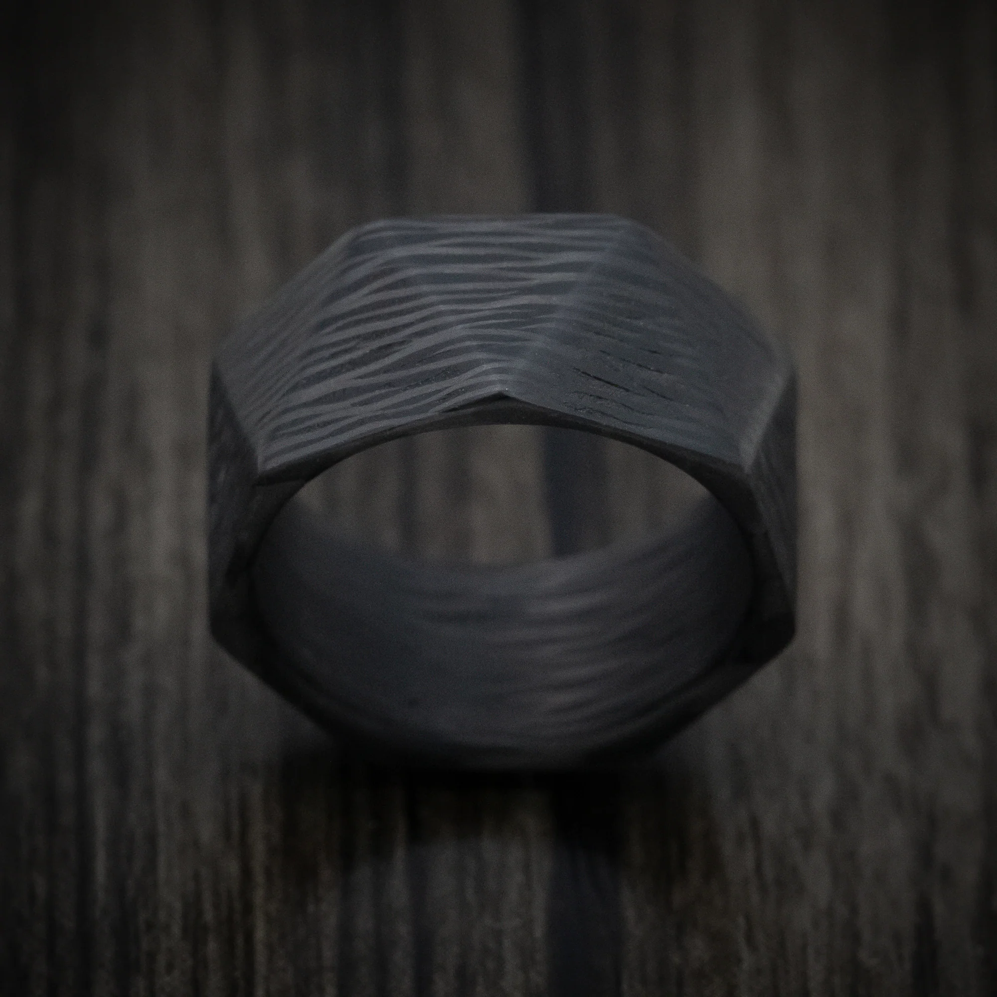 Faceted Side-Cut Carbon Fiber Men's Ring - Image 2