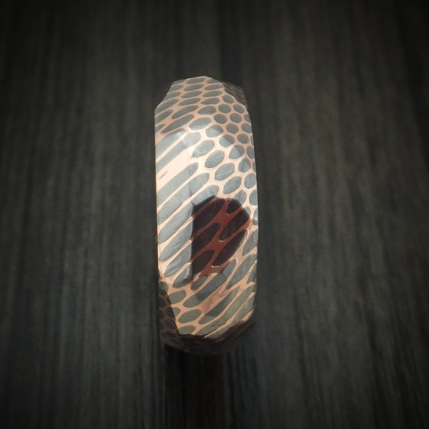 Faceted Superconductor Men's Ring Custom Made Titanium-Niobium and Copper Band - Image 3