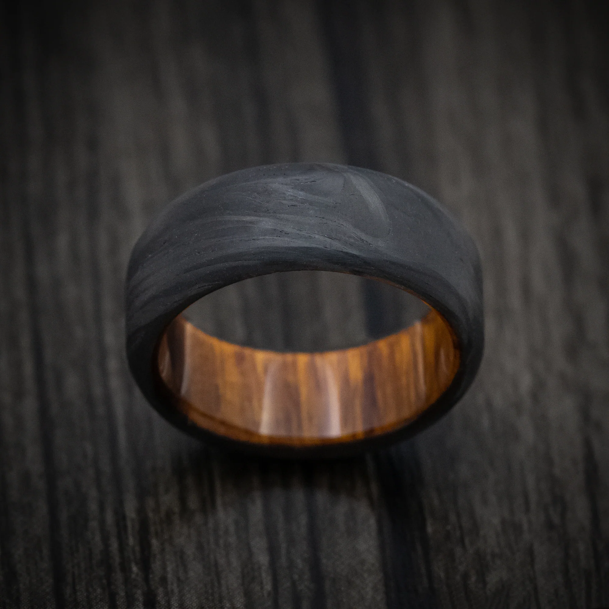 Forged Carbon Fiber Men's Ring with Wood Sleeve Custom Made - Image 2