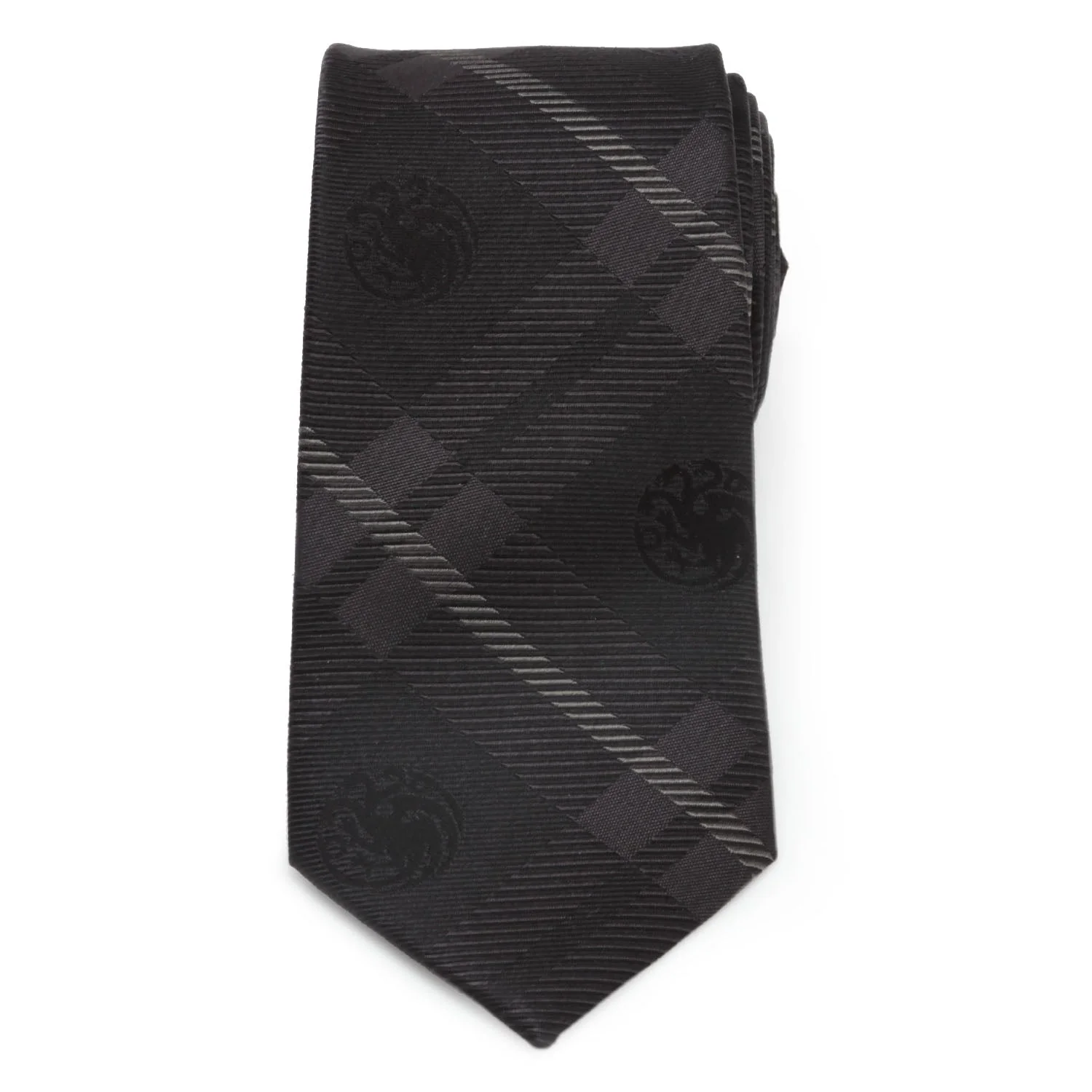 Game of Thrones Targaryen Dragon Black Plaid Silk Men's Tie - Image 3