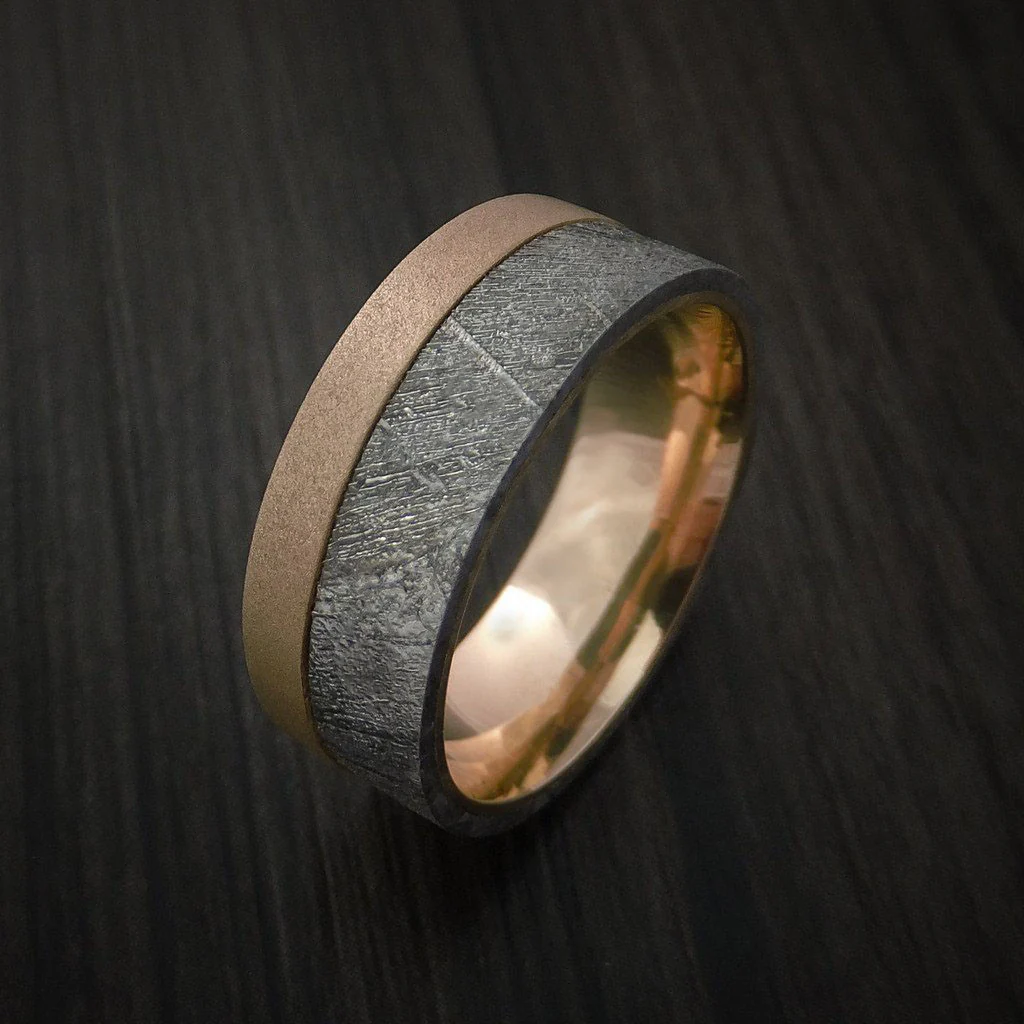 Gibeon Meteorite and 14k Rose Gold Men's Band Custom Made - Image 4