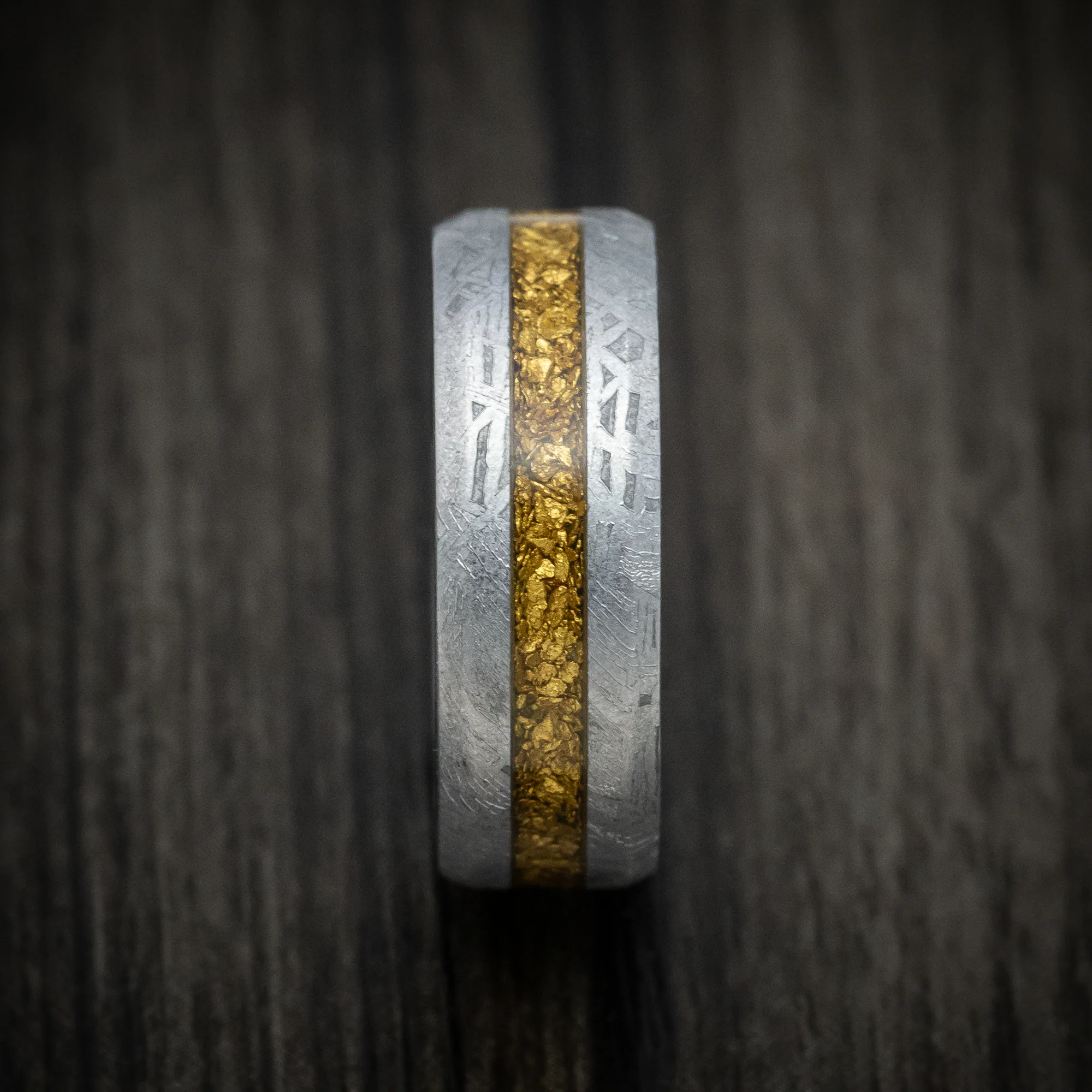 Gibeon Meteorite and Black Zirconium Men's Ring with 24K Raw Gold Nugget Inlay Custom Made Band - Image 3