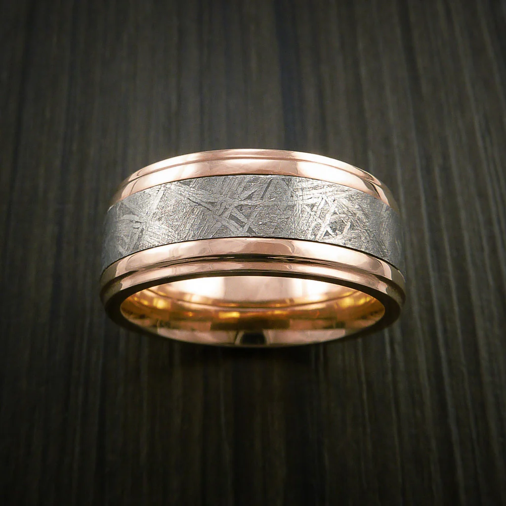 Gibeon Meteorite in Rose Gold Wedding Men's Band - Image 2