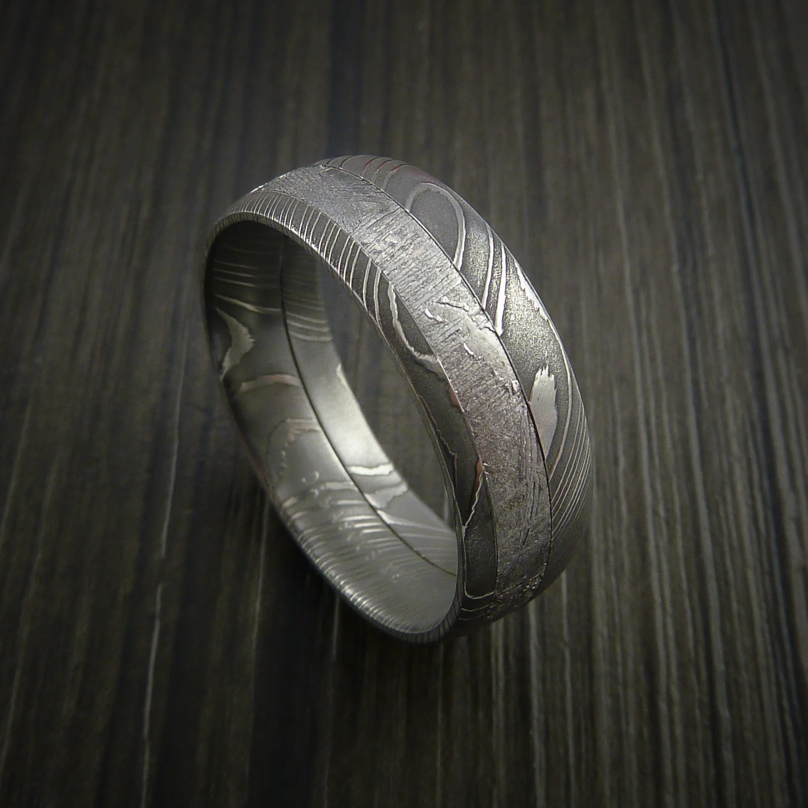 Gibeon Meteorite in Damascus Steel Wedding Men's Band - Image 4