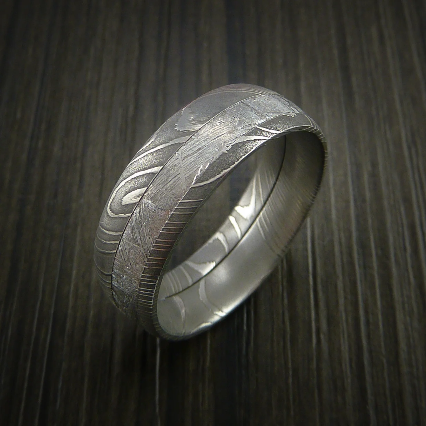 Gibeon Meteorite in Damascus Steel Wedding Men's Band - Image 5