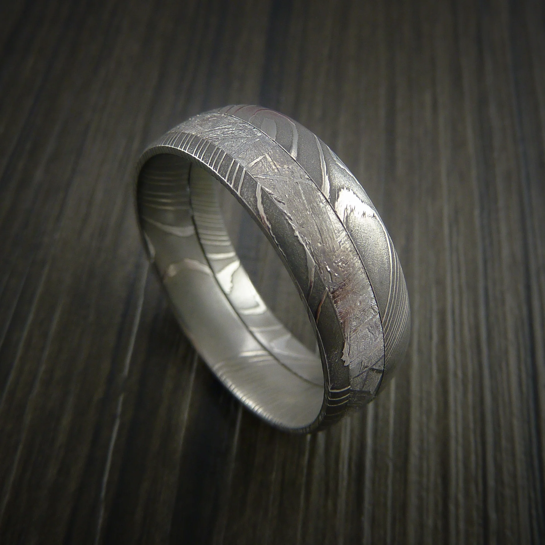 Gibeon Meteorite in Damascus Steel Wedding Men's Band - Image 6