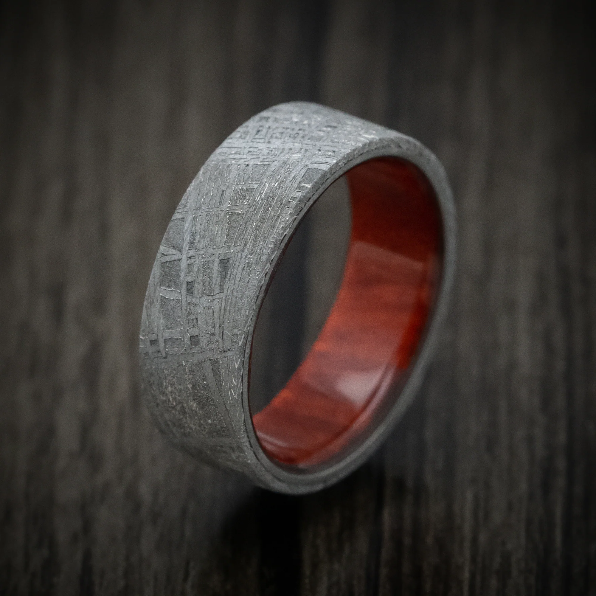 Gibeon Meteorite Men's Ring with Wood Sleeve Custom Made Band - Image 4