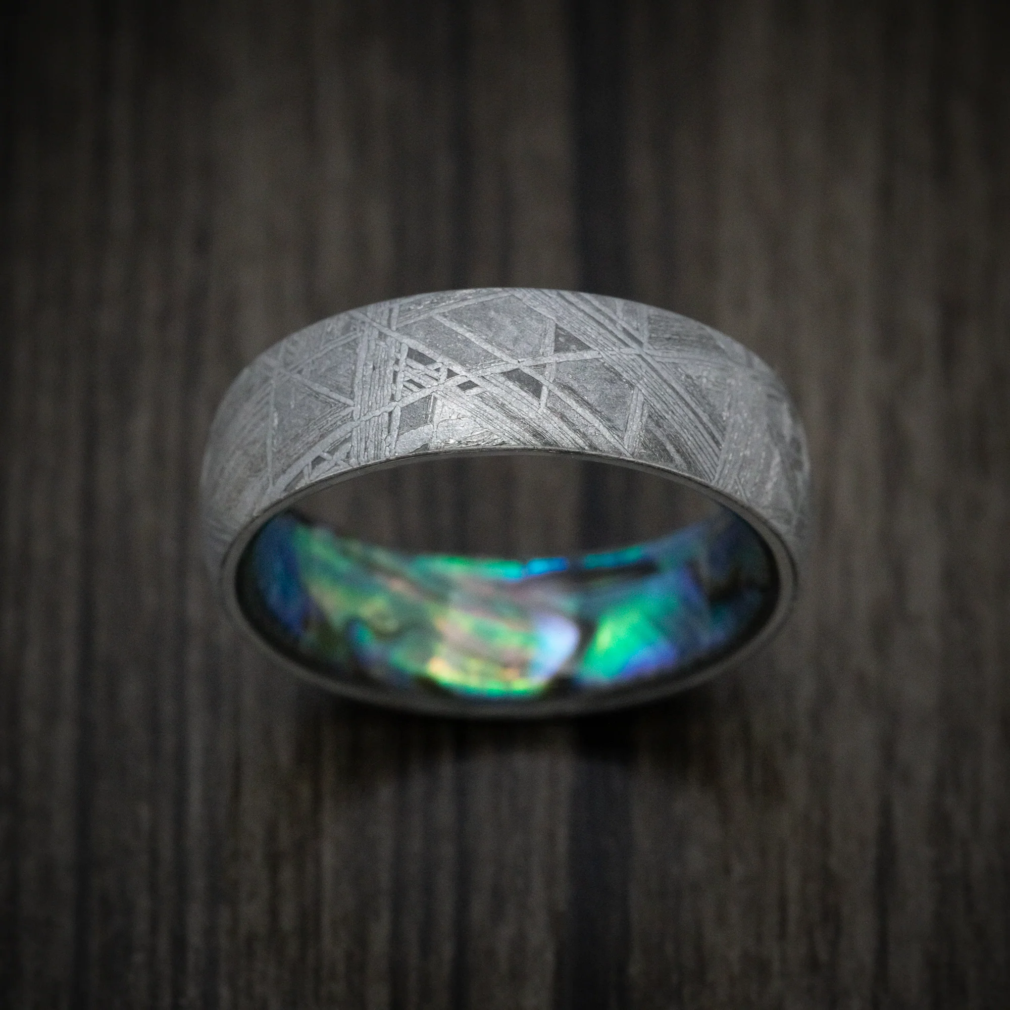 Gibeon Meteorite Ring with Abalone Sleeve Custom Made Band - Image 2