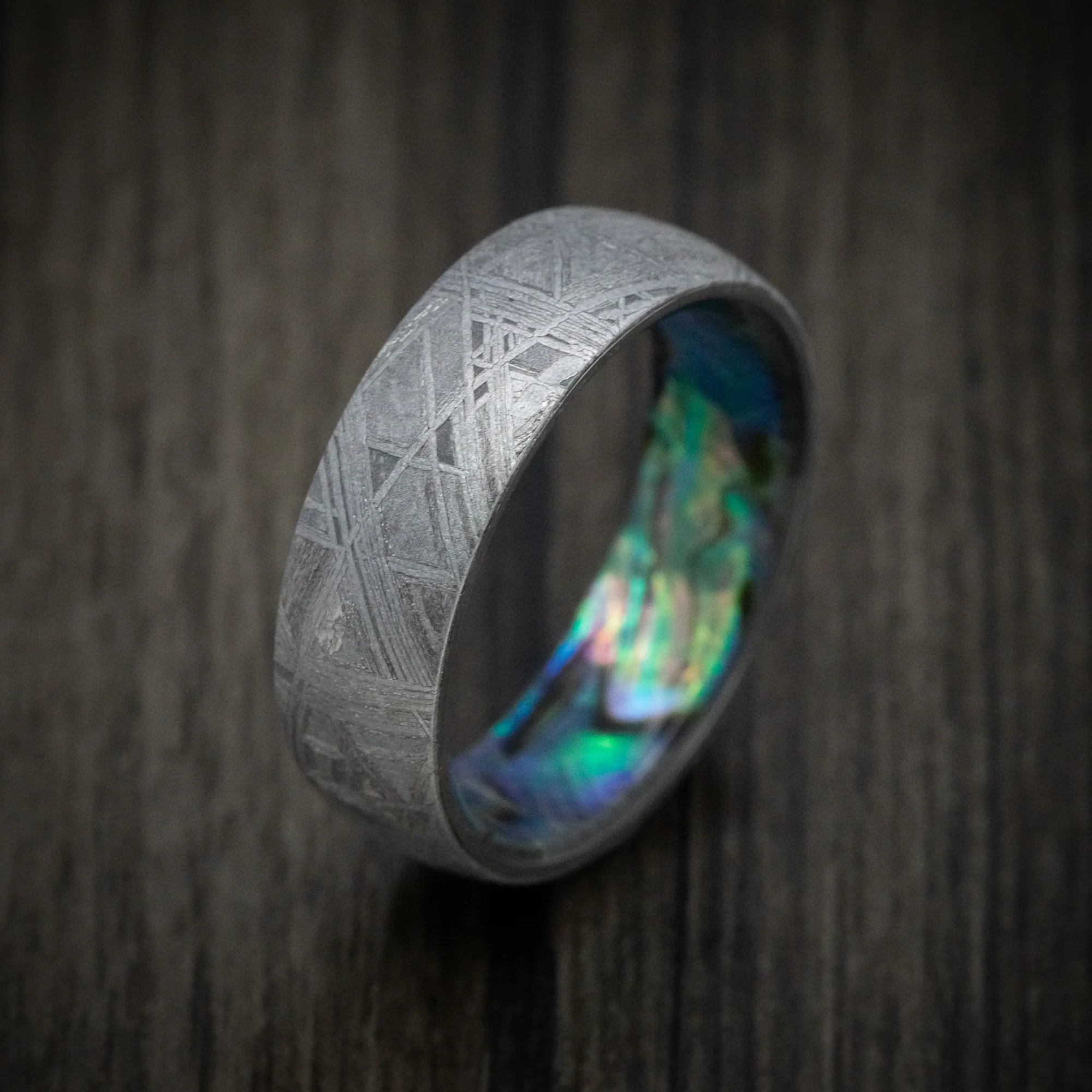 Gibeon Meteorite Ring with Abalone Sleeve Custom Made Band - Image 3