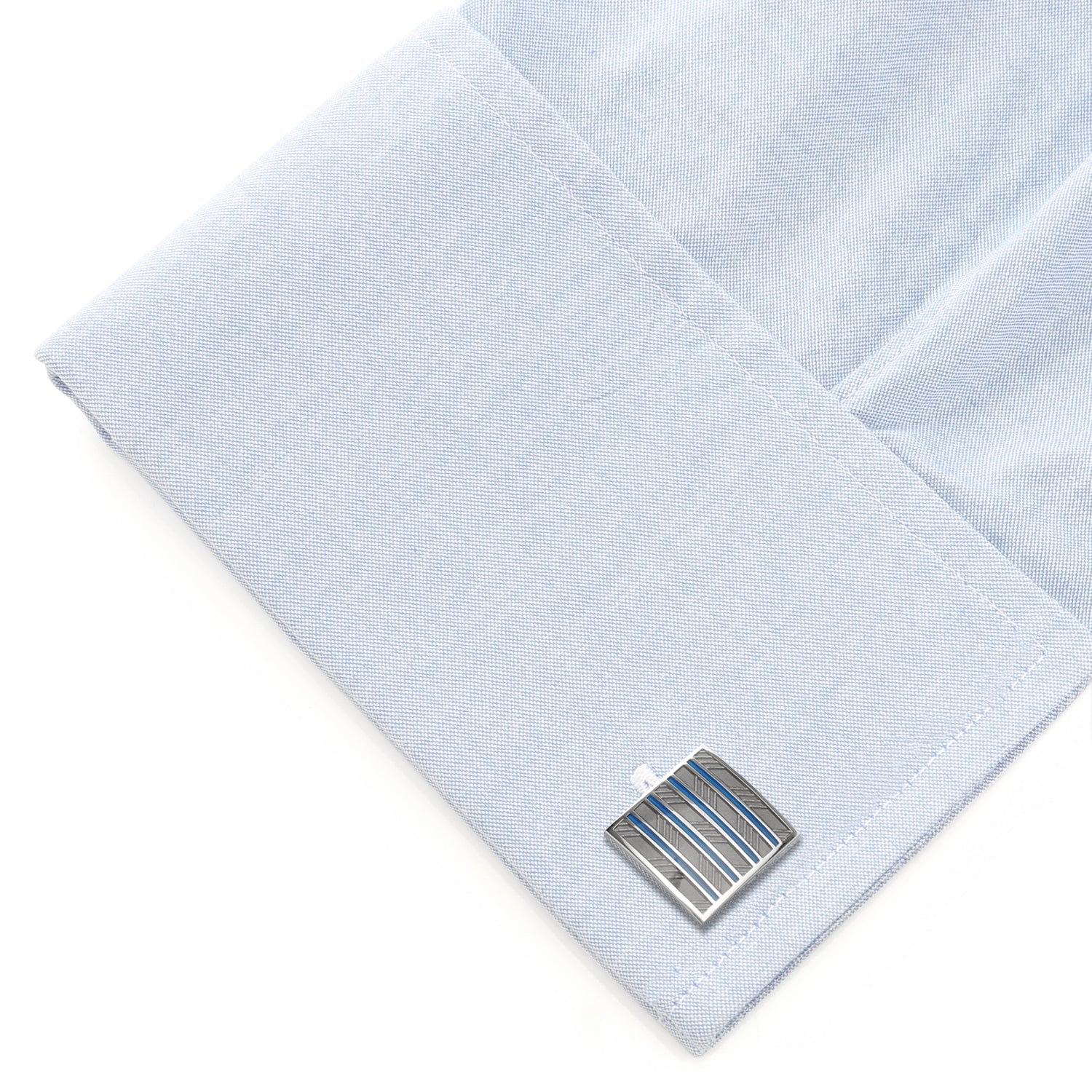 Gray and Blue Striped Square Cufflinks - Image 3