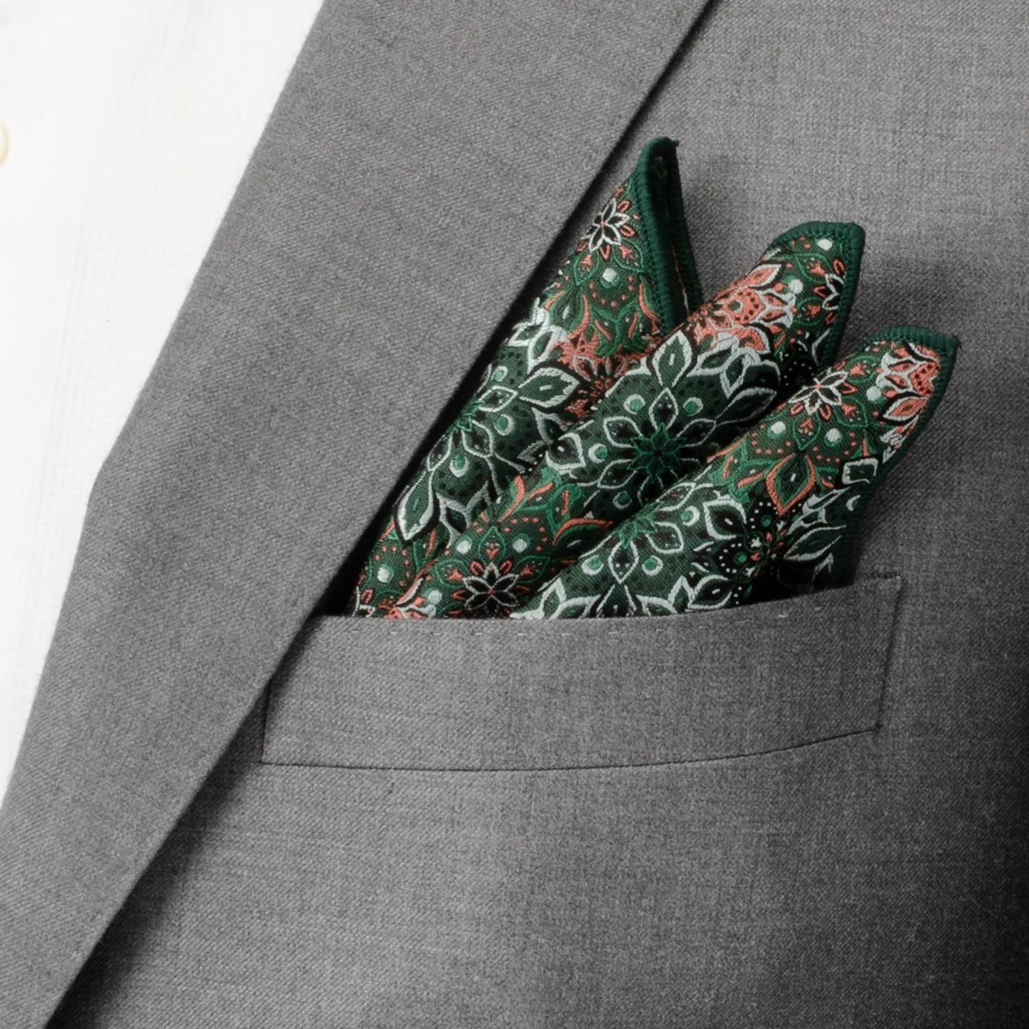 Green Floral Tie and Pocket Square Gift Set - Image 9