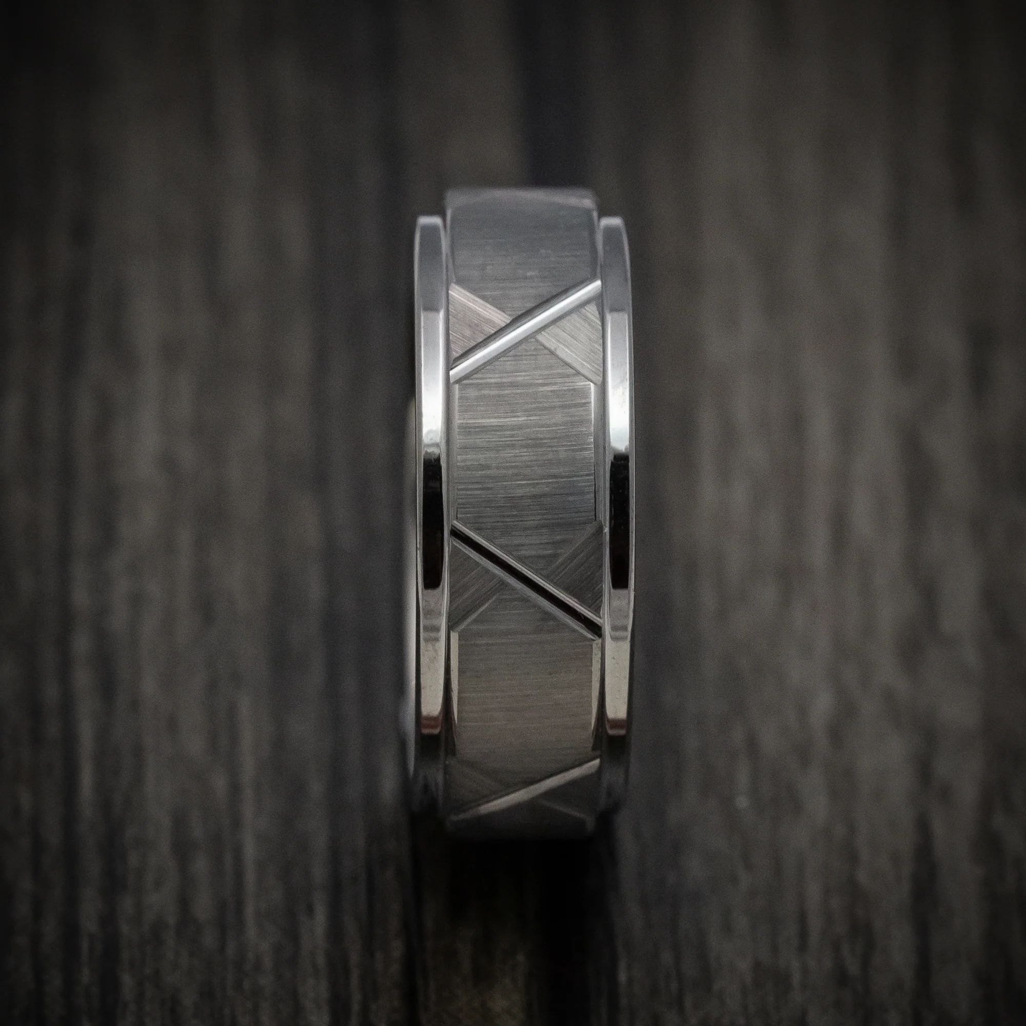 Gunmetal Tungsten Men's Ring with Geometric Design Band - Image 3