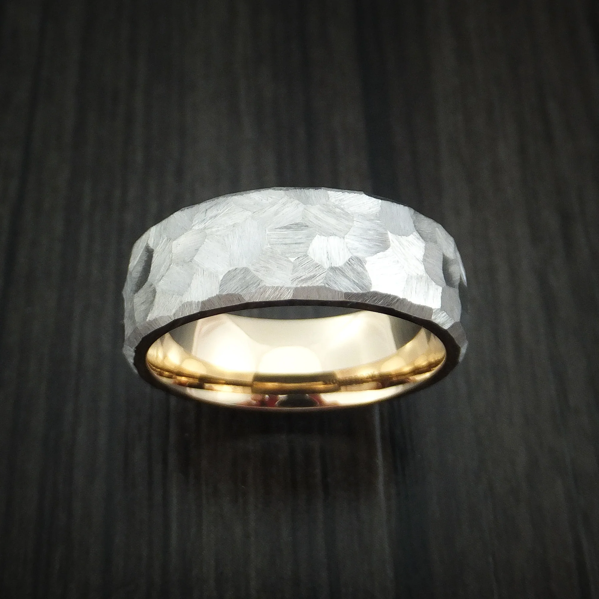 Inconel and 14K Gold Sleeve Men's Ring Rock Hammer Finish Custom Made Band - Image 2