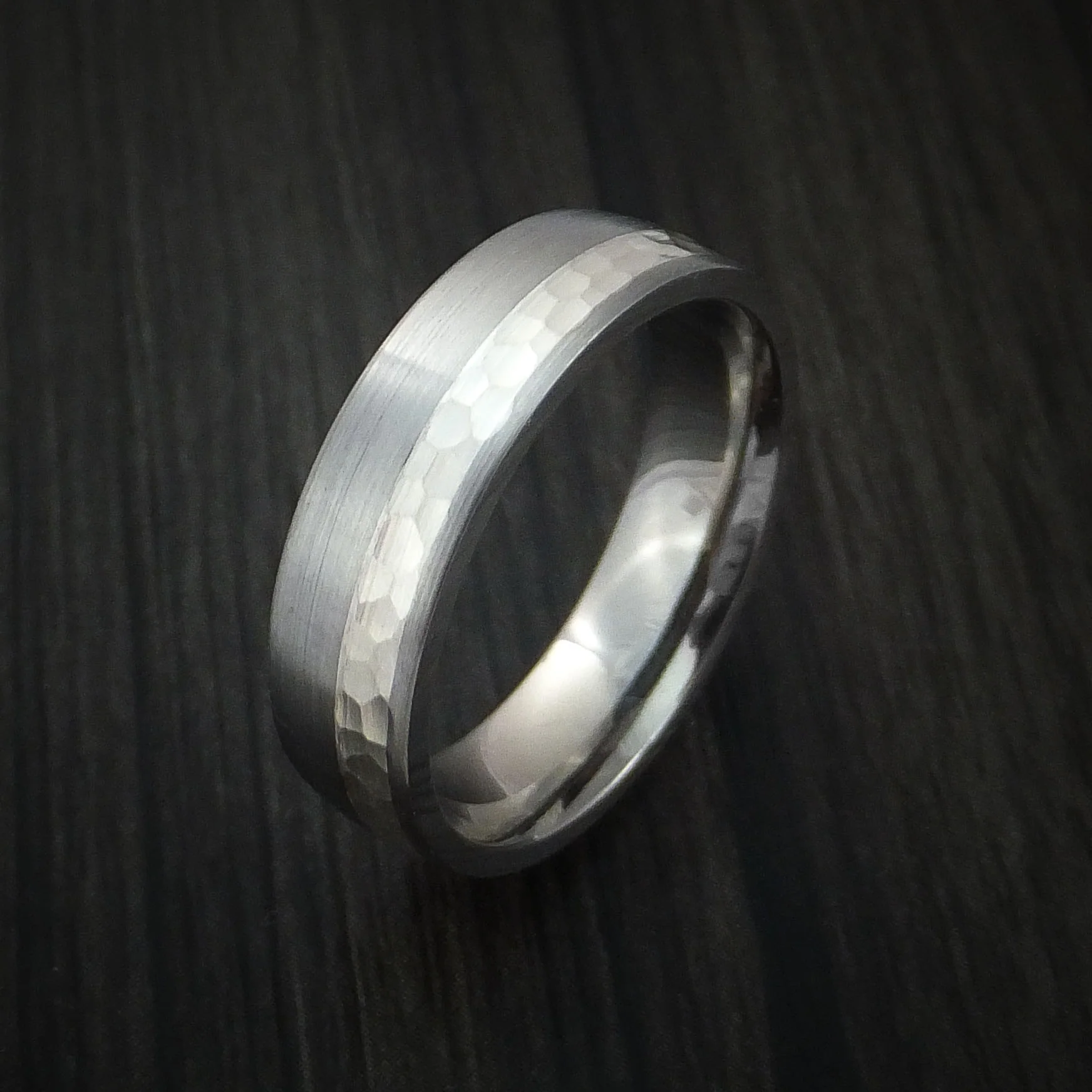 Inconel and Silver Men's Ring Hammered Wedding Band Custom Made - Image 4