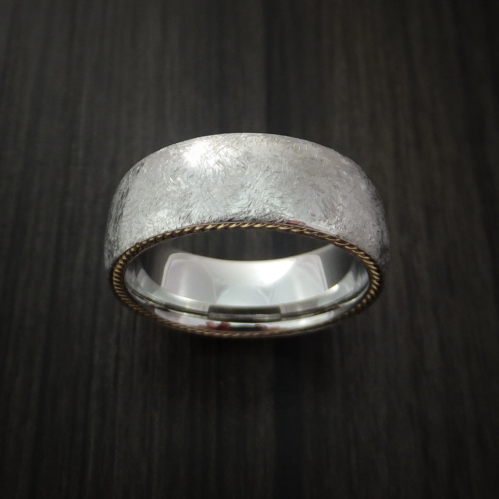 Inconel Distressed Finish Men's Band with Yellow Gold Side Braid Custom Made - Image 2