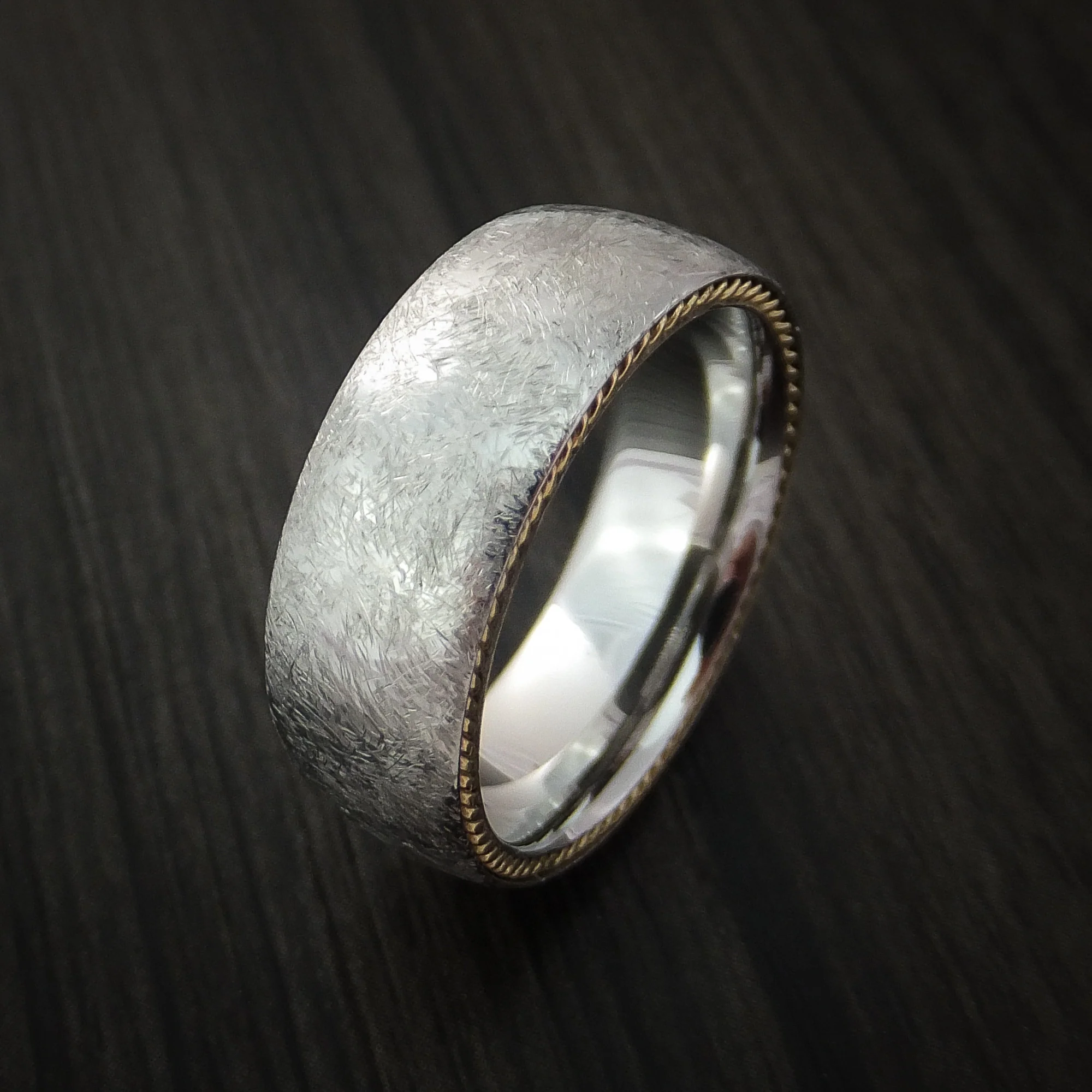 Inconel Distressed Finish Men's Band with Yellow Gold Side Braid Custom Made - Image 3