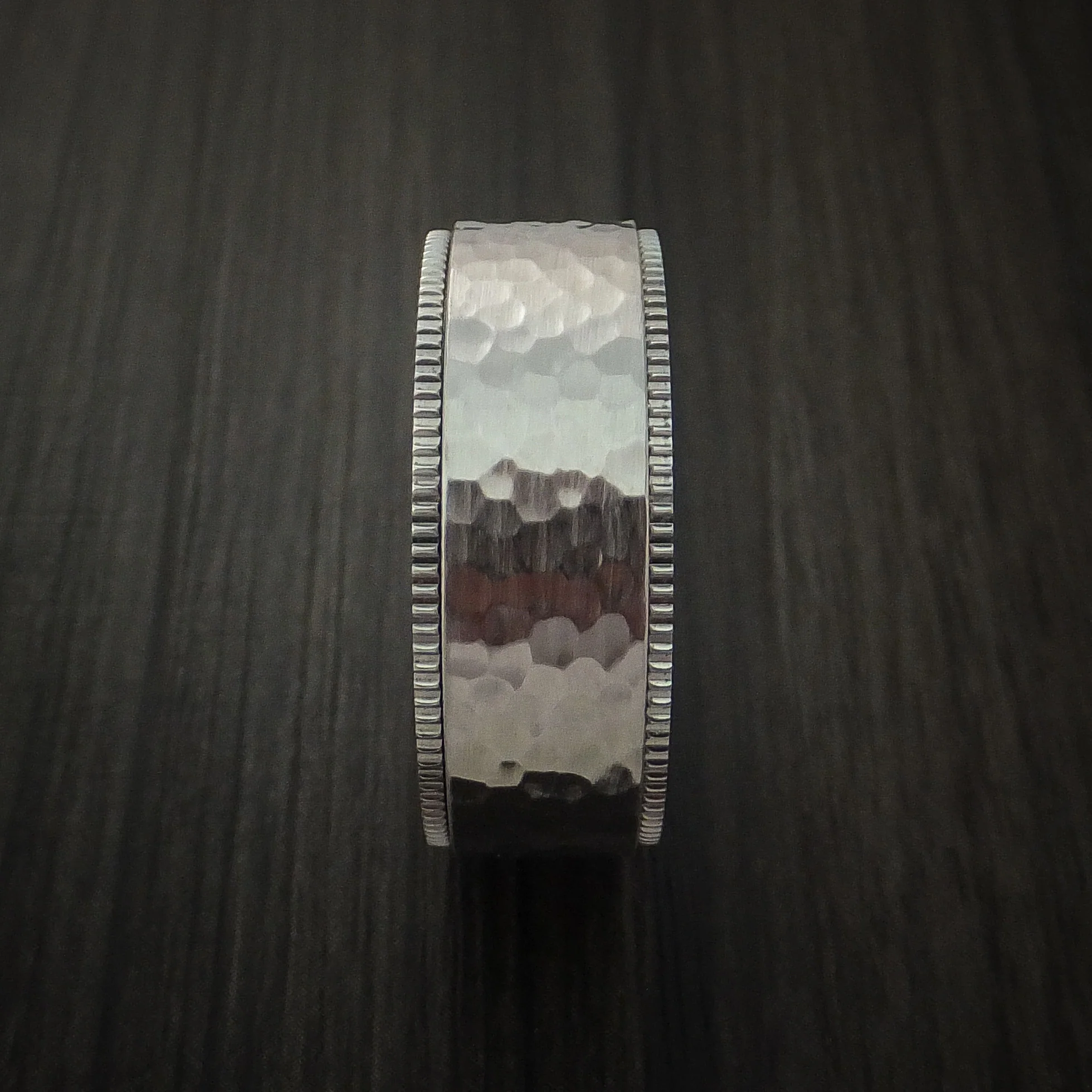 Inconel Hammered Men's Ring with Coin Milled Edge Custom Made Band - Image 4