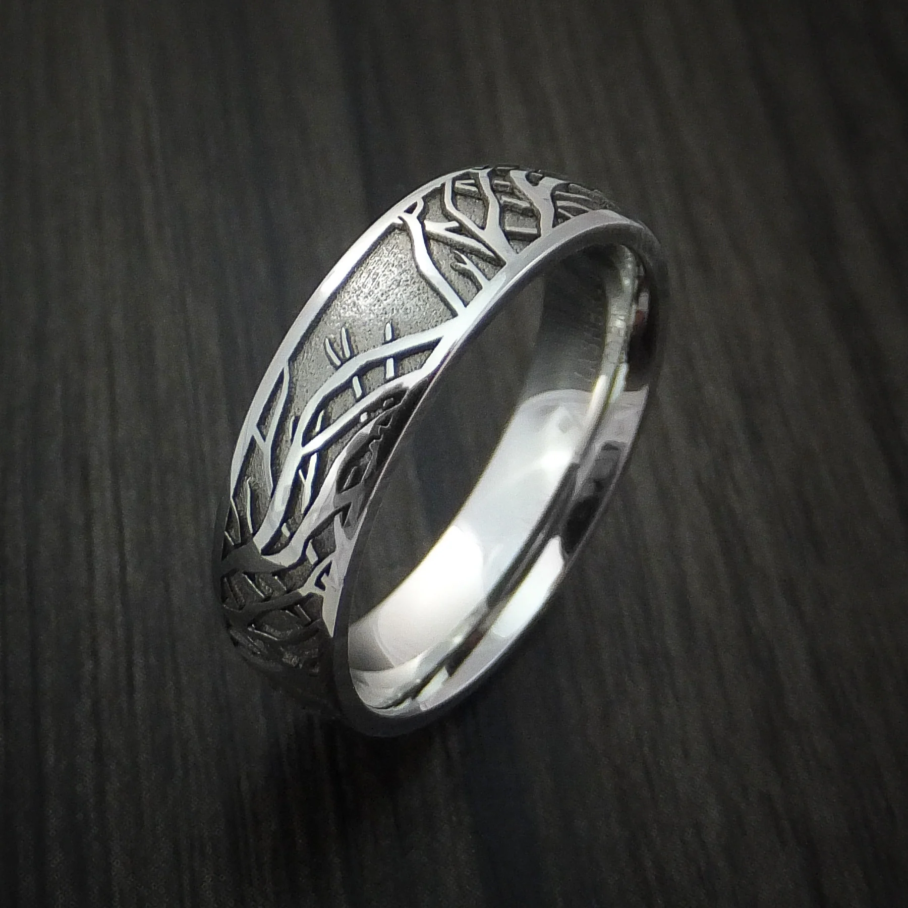 Inconel Men's Ring with Tree Branch Pattern Custom Made Band - Image 3