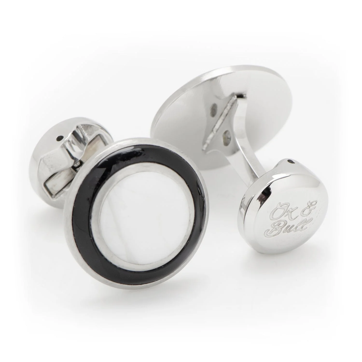 Jade with Onyx Ring Stainless Steel Cufflinks - Image 2