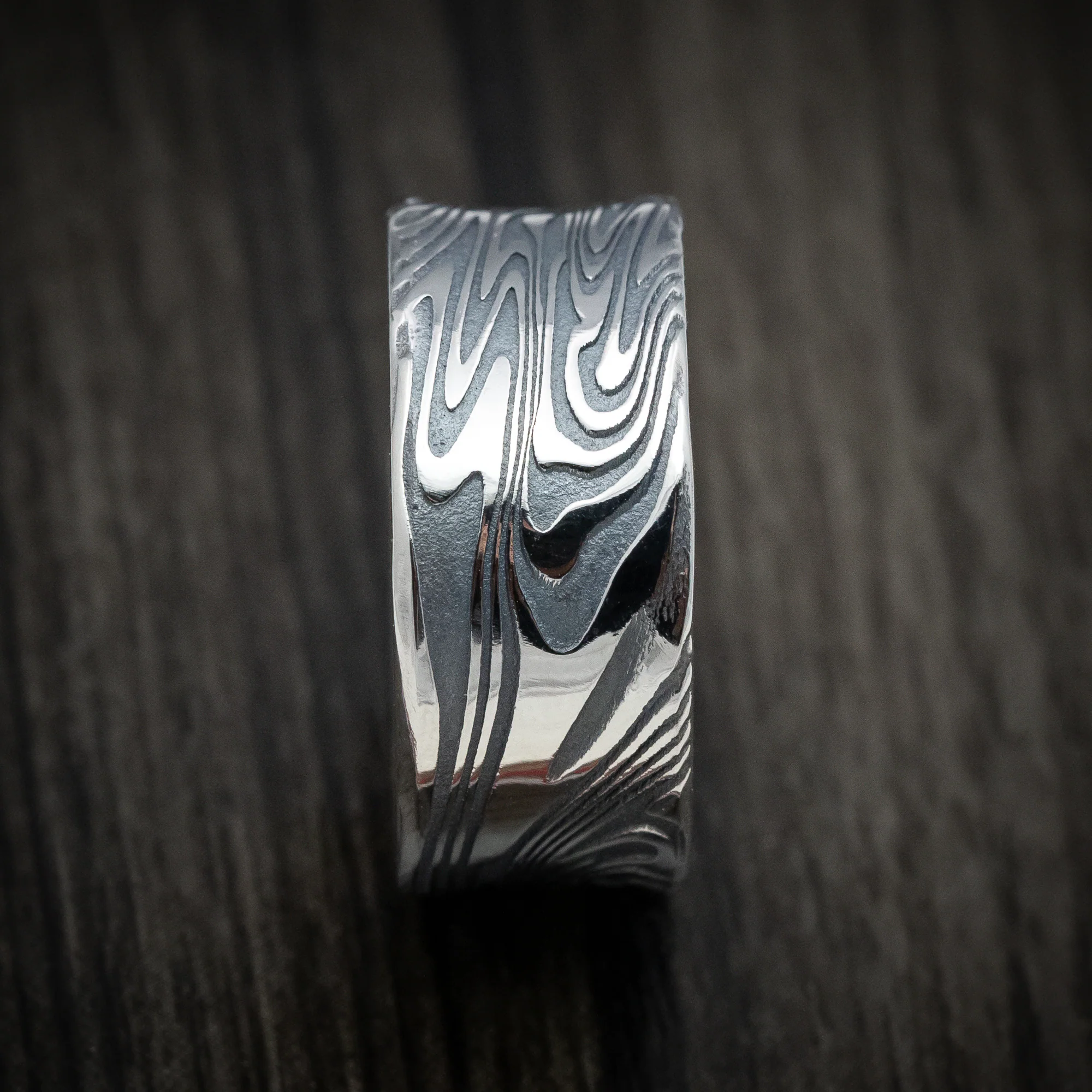 Kinetic Kuro Damascus Steel Men's Ring Custom Made Band - Image 3