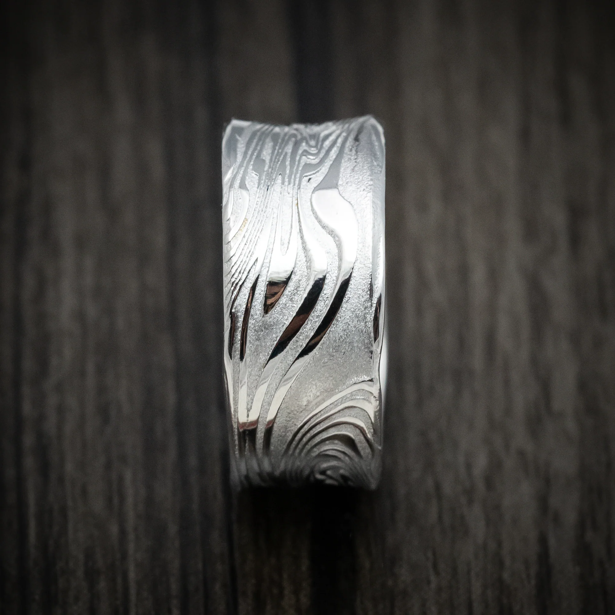 Kinetic Kuro Damascus Steel Men's Ring Custom Made Band - Image 3