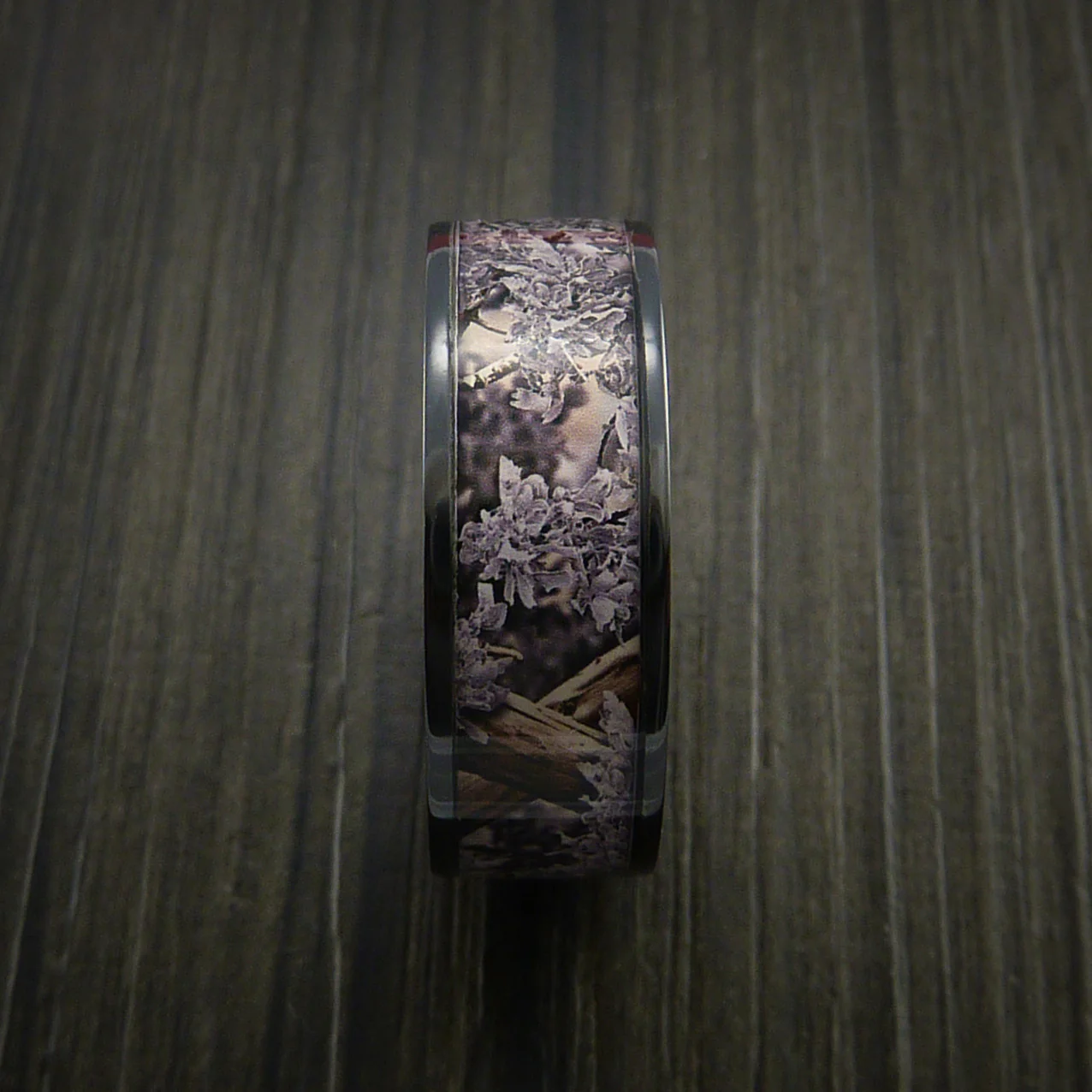 Black Zirconium Men's Ring with Camo Inlay Custom Made Wedding Band - Image 3