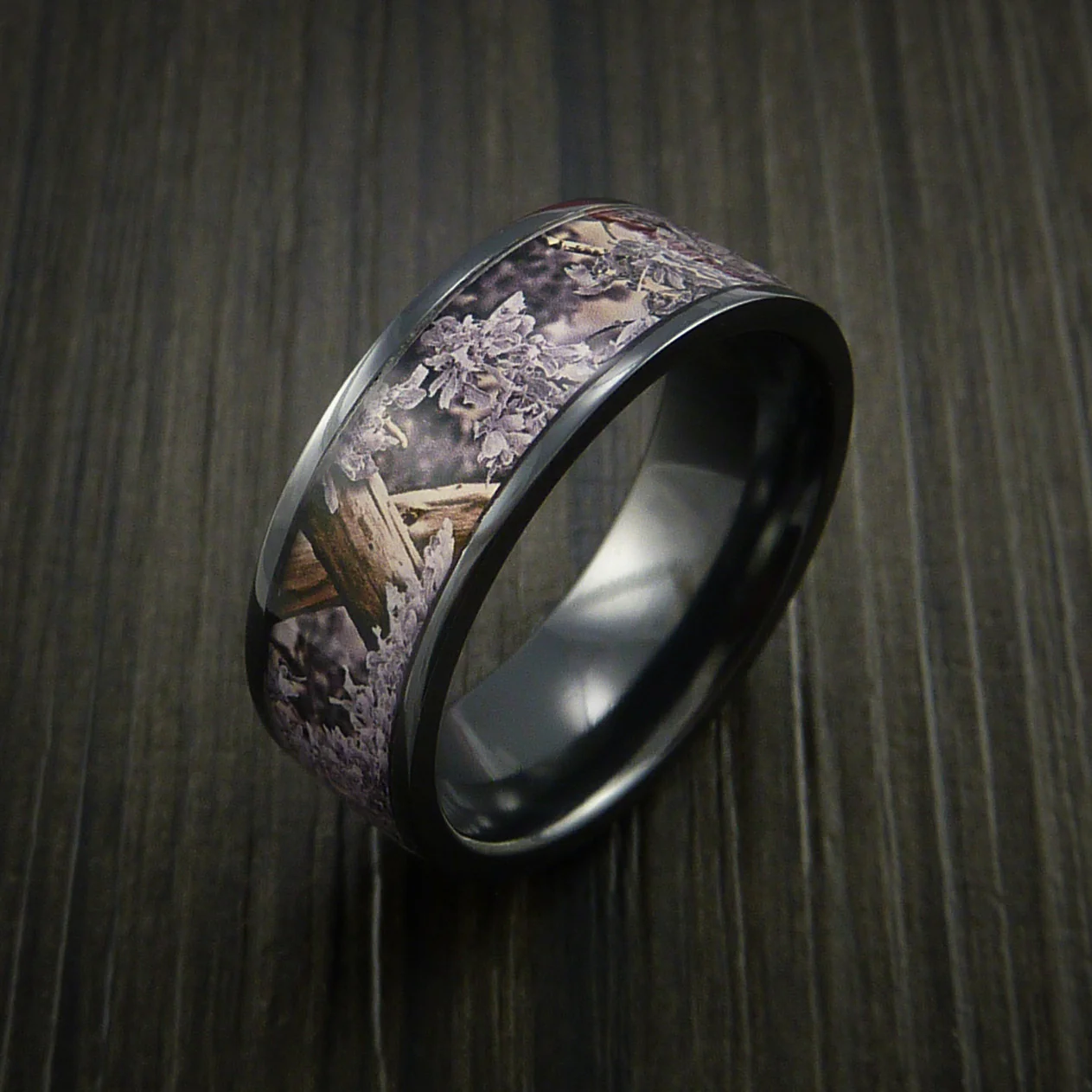 Black Zirconium Men's Ring with Camo Inlay Custom Made Wedding Band - Image 4