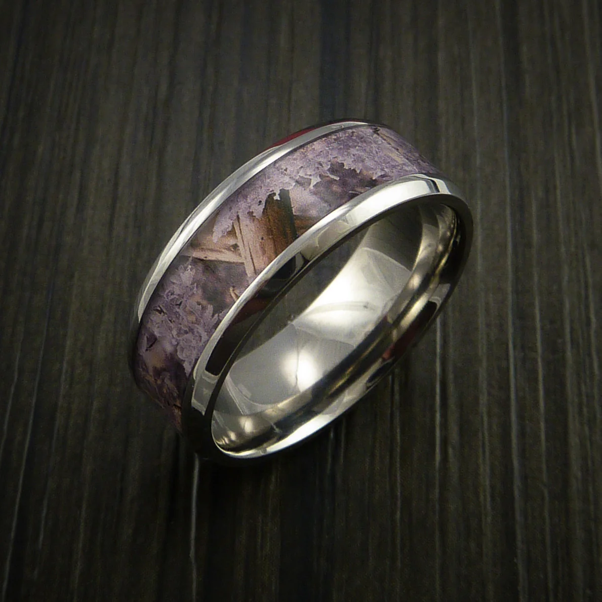 Titanium Men's Ring with Camo Inlay Custom Made Wedding Band - Image 4