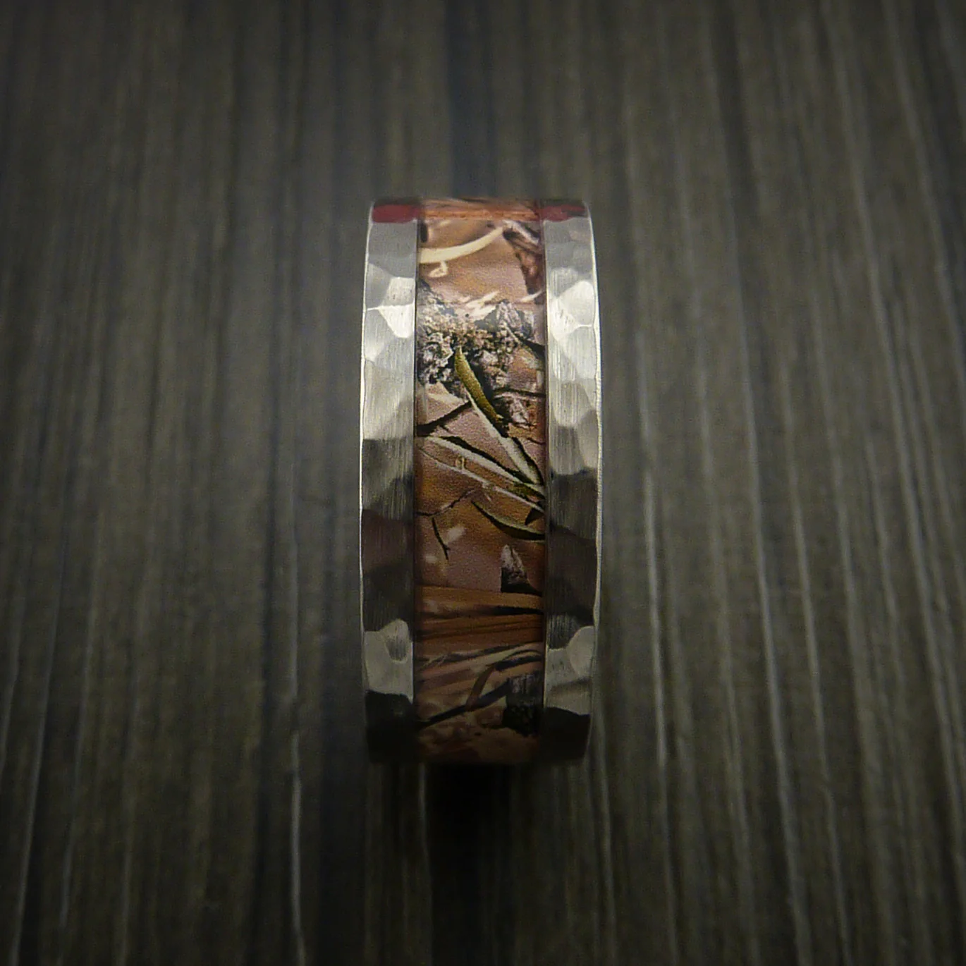 Hammered Titanium Men's Ring with Camo Inlay Custom Made Wedding Band - Image 3