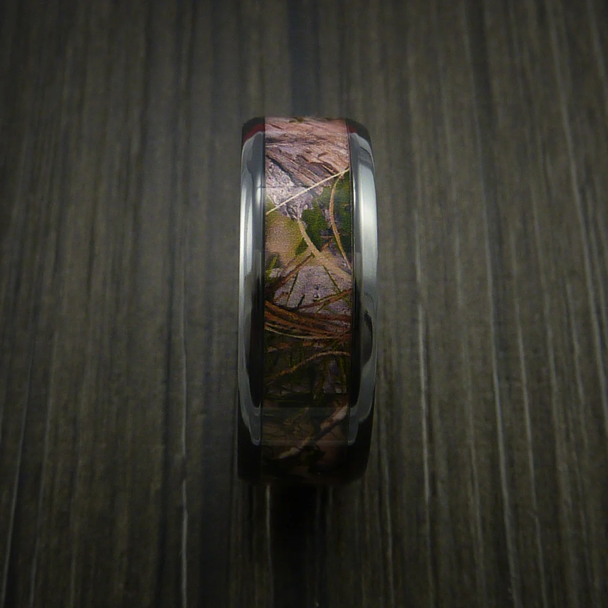 Black Zirconium Men's Ring with Camo Inlay Custom Made Wedding Band - Image 3