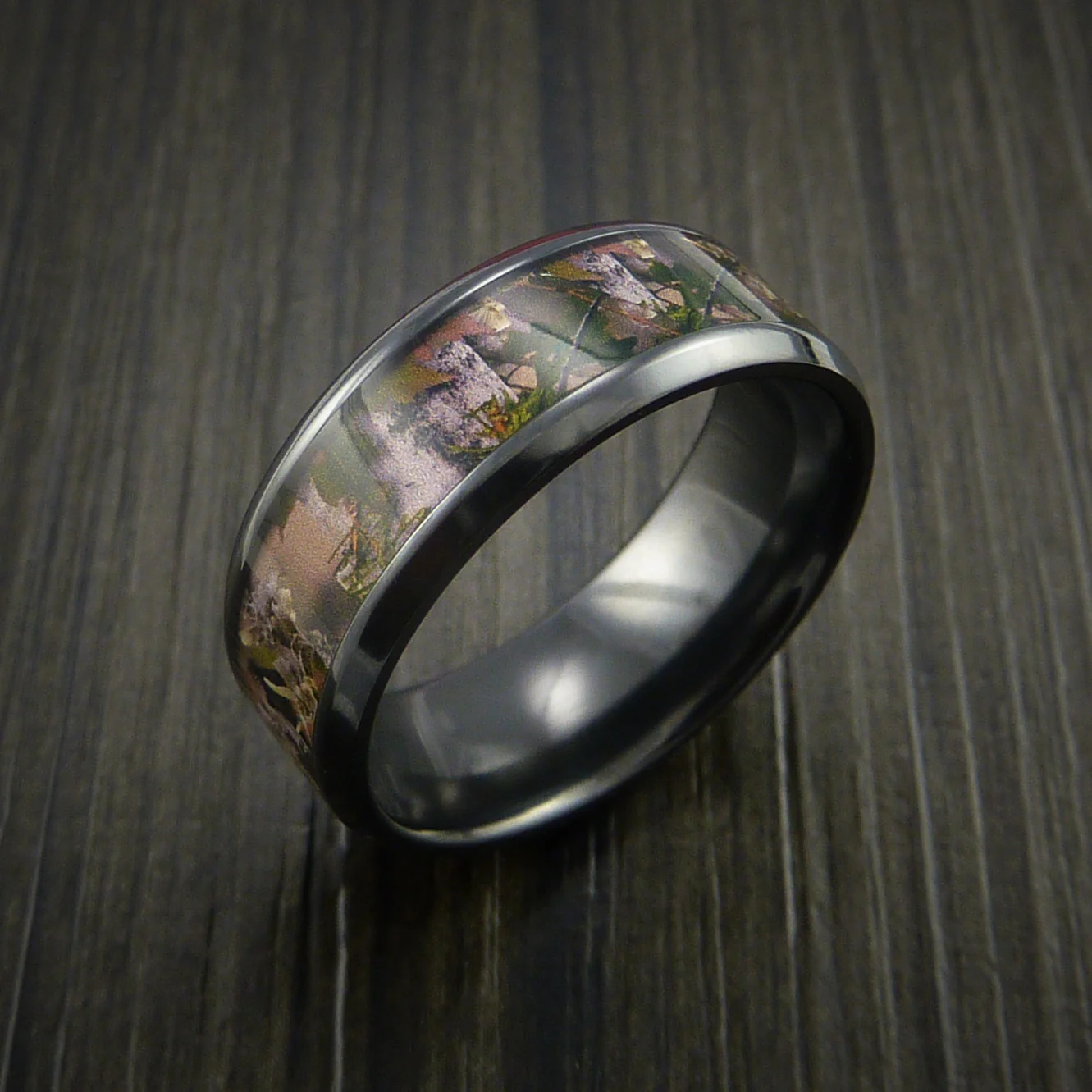 Black Zirconium Men's Ring with Camo Inlay Custom Made Wedding Band - Image 4