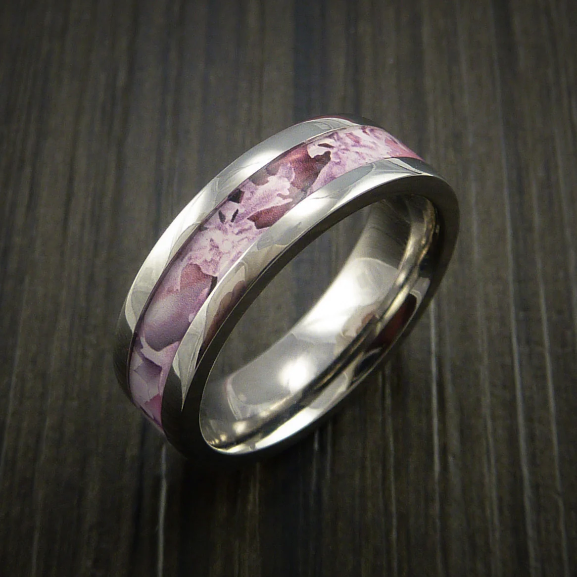 Titanium Men's Ring with Camo Inlay Custom Made Wedding Band - Image 4
