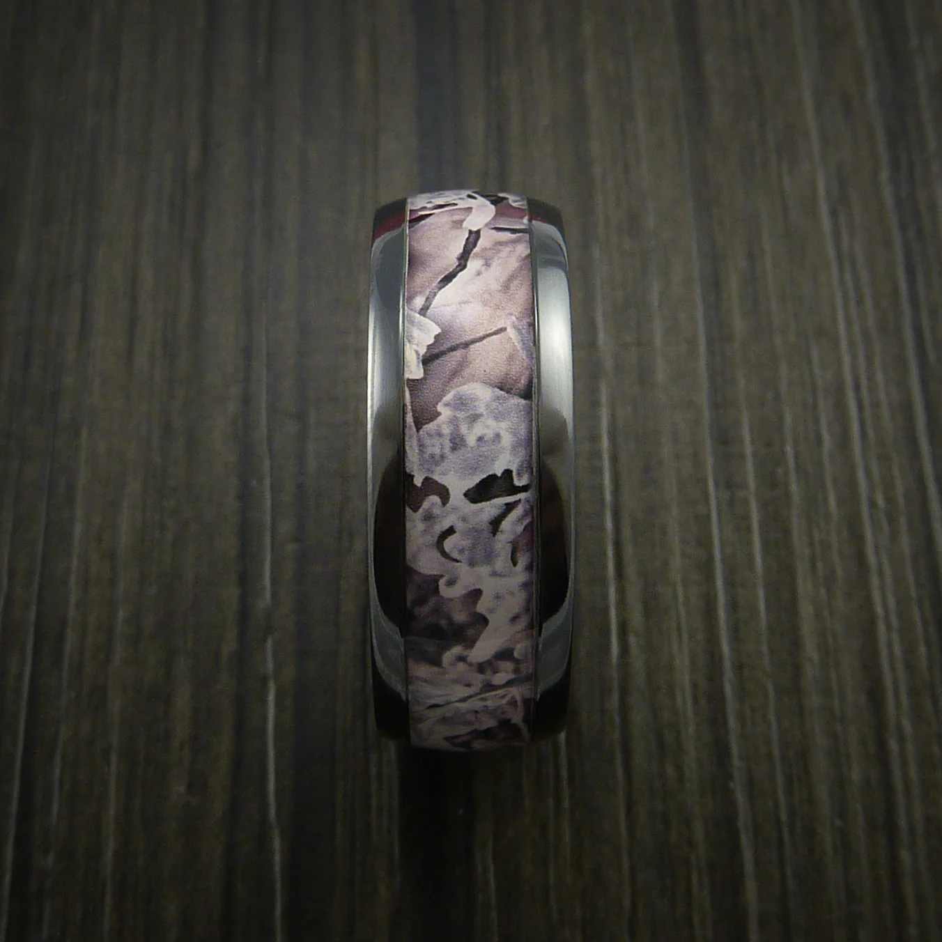 Black Zirconium Men's Ring with Camo Inlay Custom Made Wedding Band - Image 3