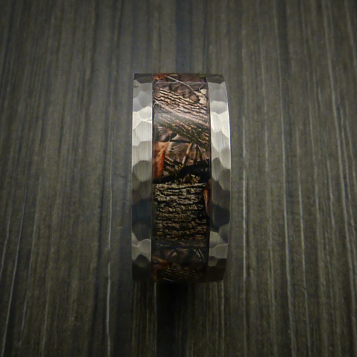 Hammered Titanium Men's Ring with Camo Inlay Custom Made Wedding Band - Image 3